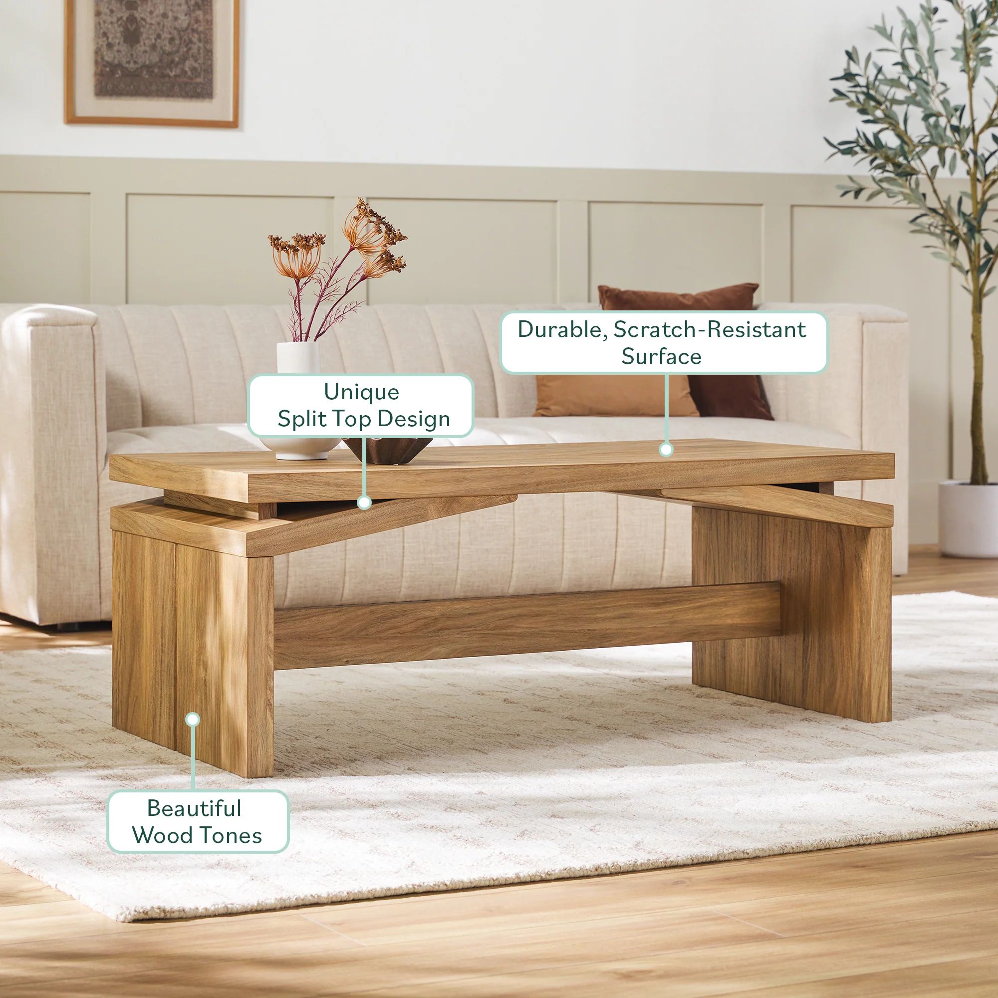 Booker Modern Easy Assembly Split-Top 47" Coffee Table - Image 3