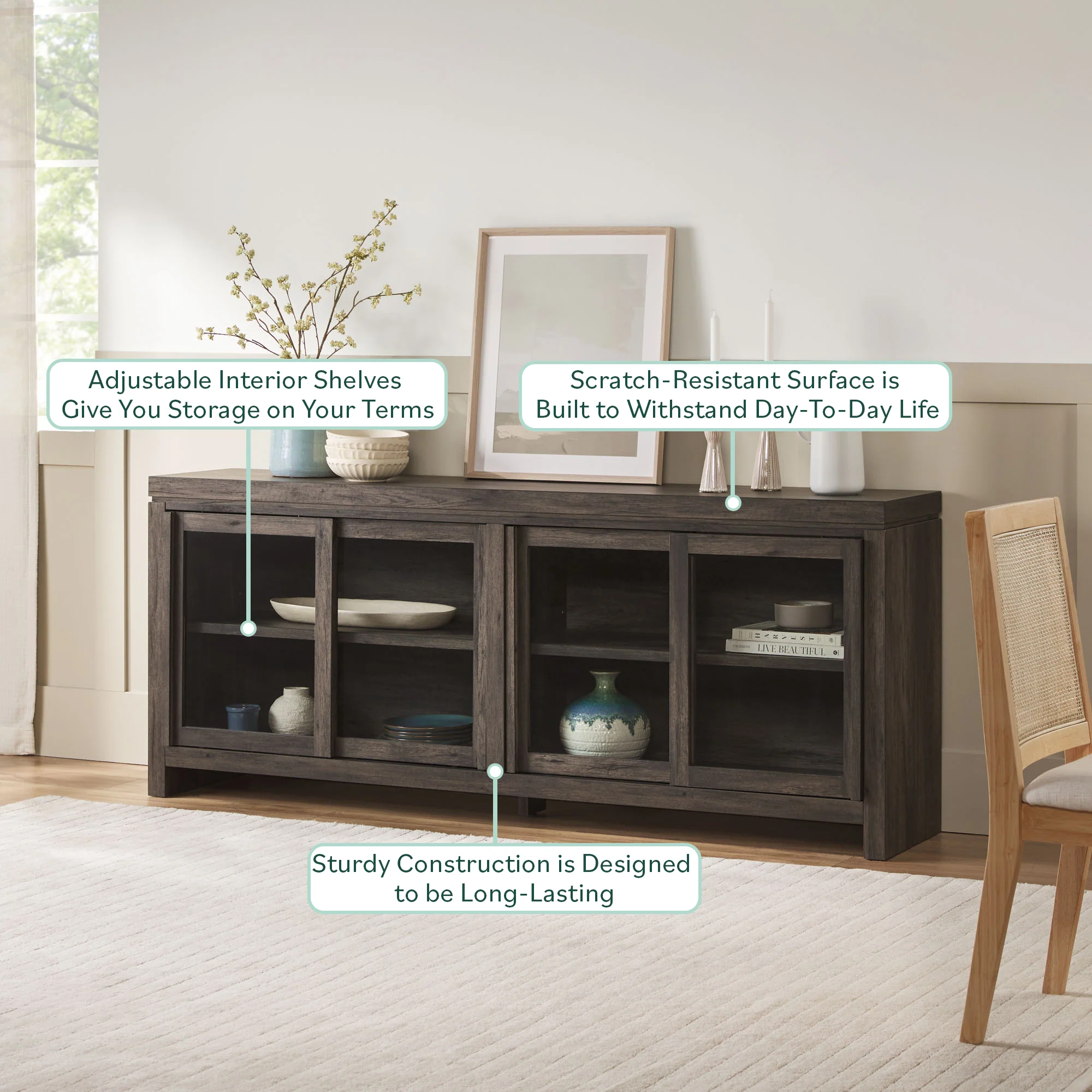 Booker Modern Glass Door TV Stand Sideboard - Image 20