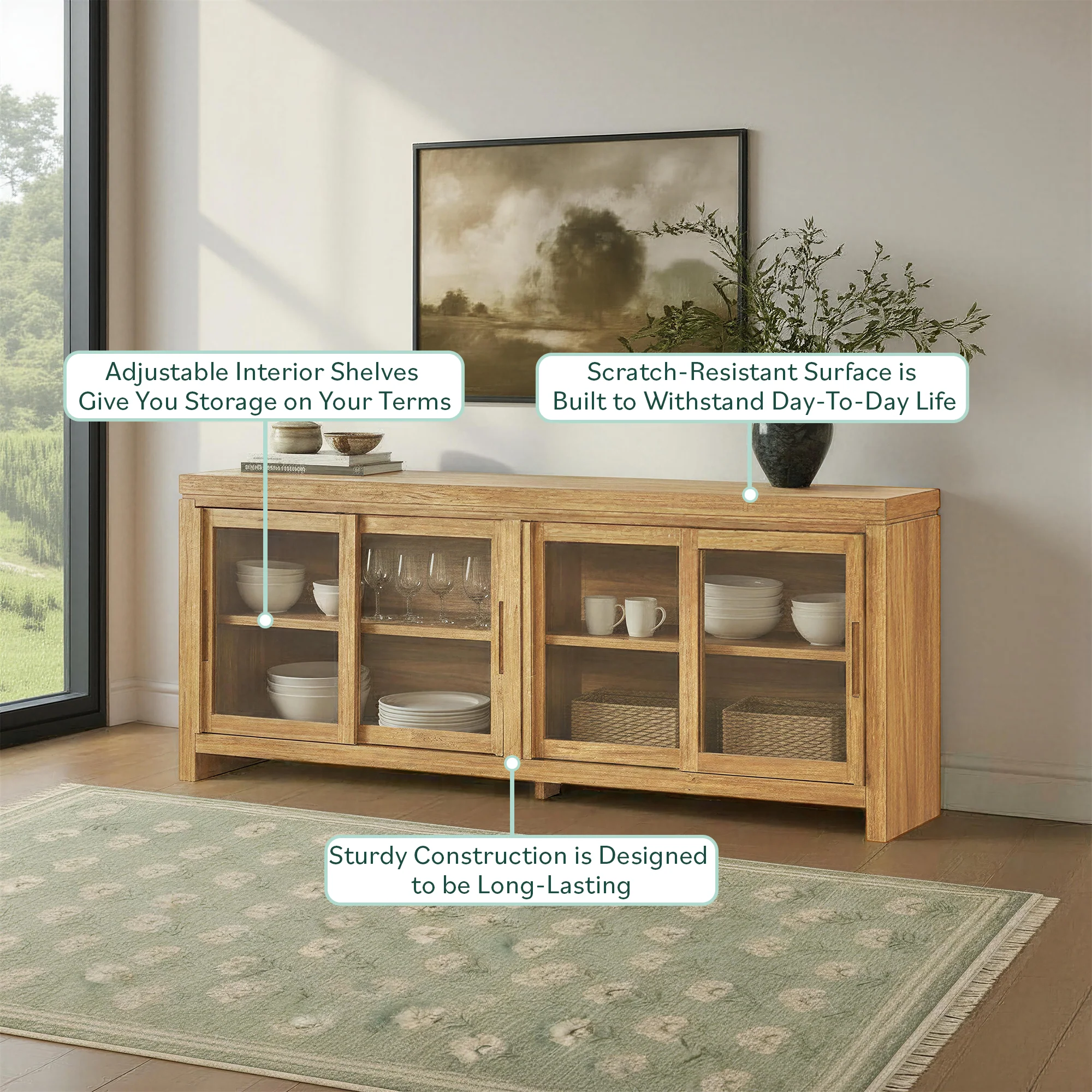 Booker Modern Glass Door TV Stand Sideboard - Image 7