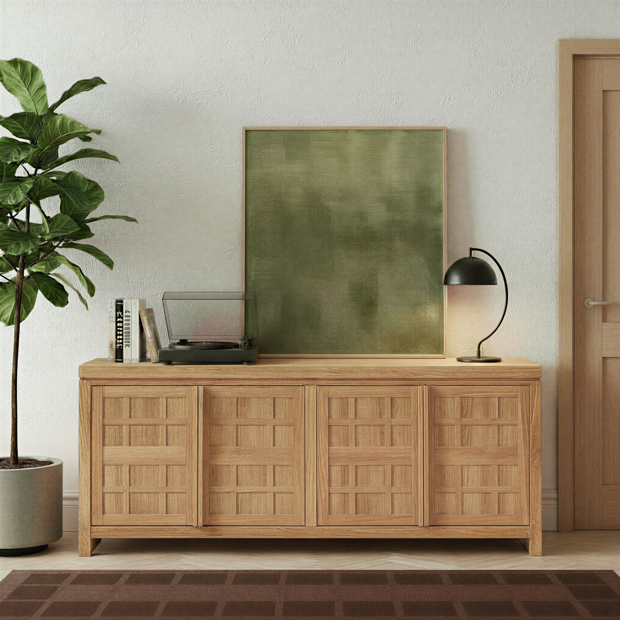 Booker Modern Windowpane TV Stand Sideboard with Storage - Image 3