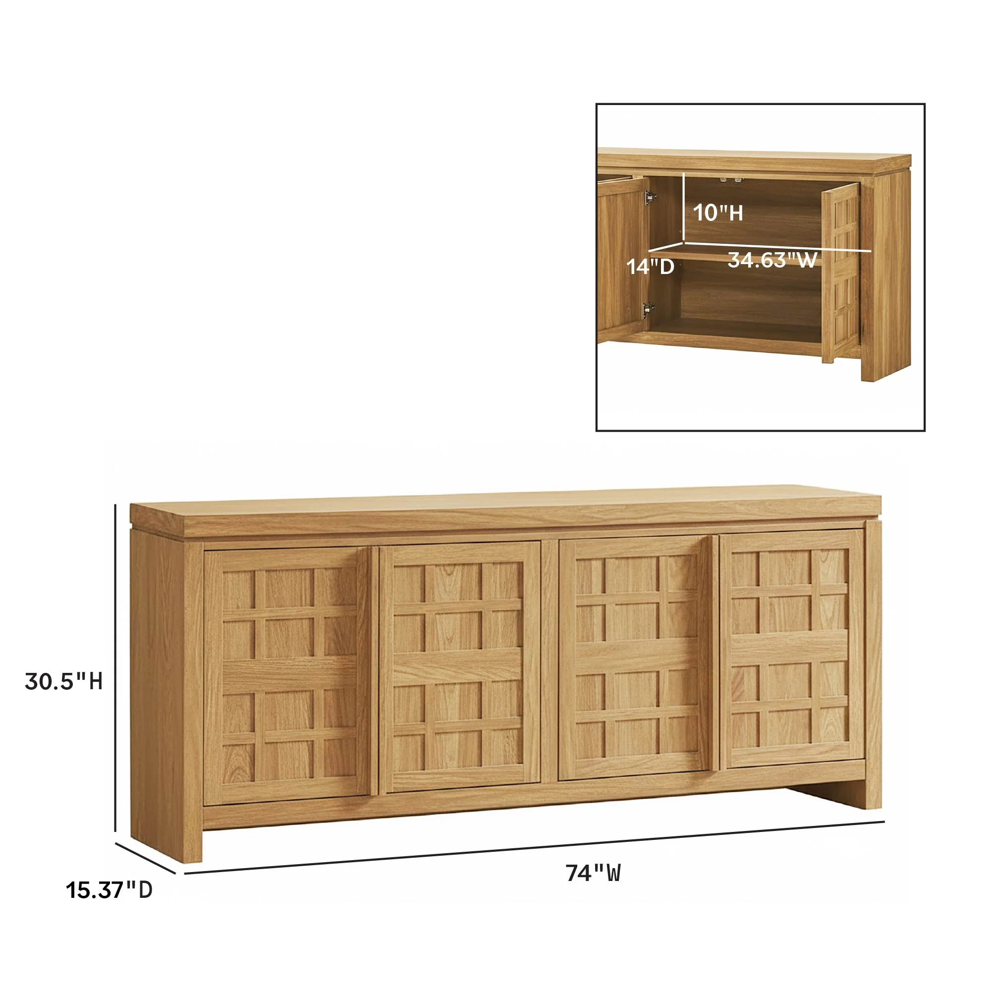 Booker Modern Windowpane TV Stand Sideboard with Storage - Image 5