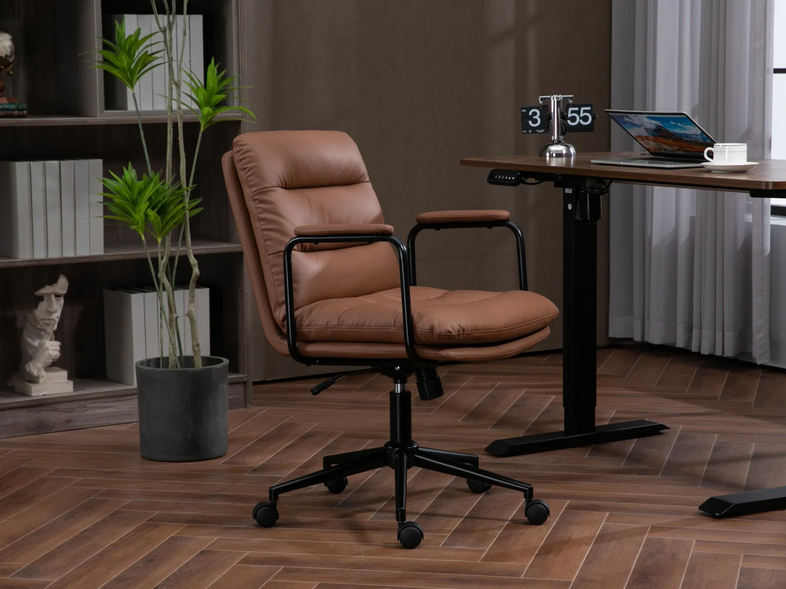 Walker Edison | Brown Ergonomic Faux Leather Desk Rolling Swivel Chair - Image 17