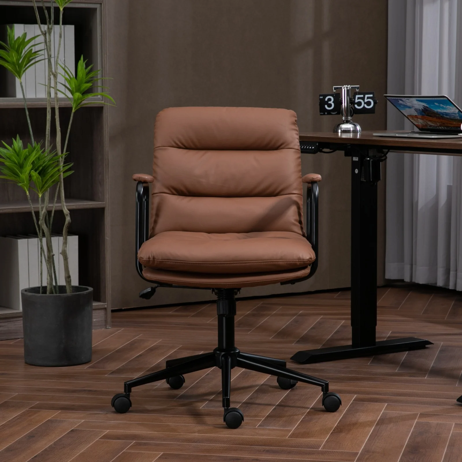 Walker Edison | Brown Ergonomic Faux Leather Desk Rolling Swivel Chair - Image 2
