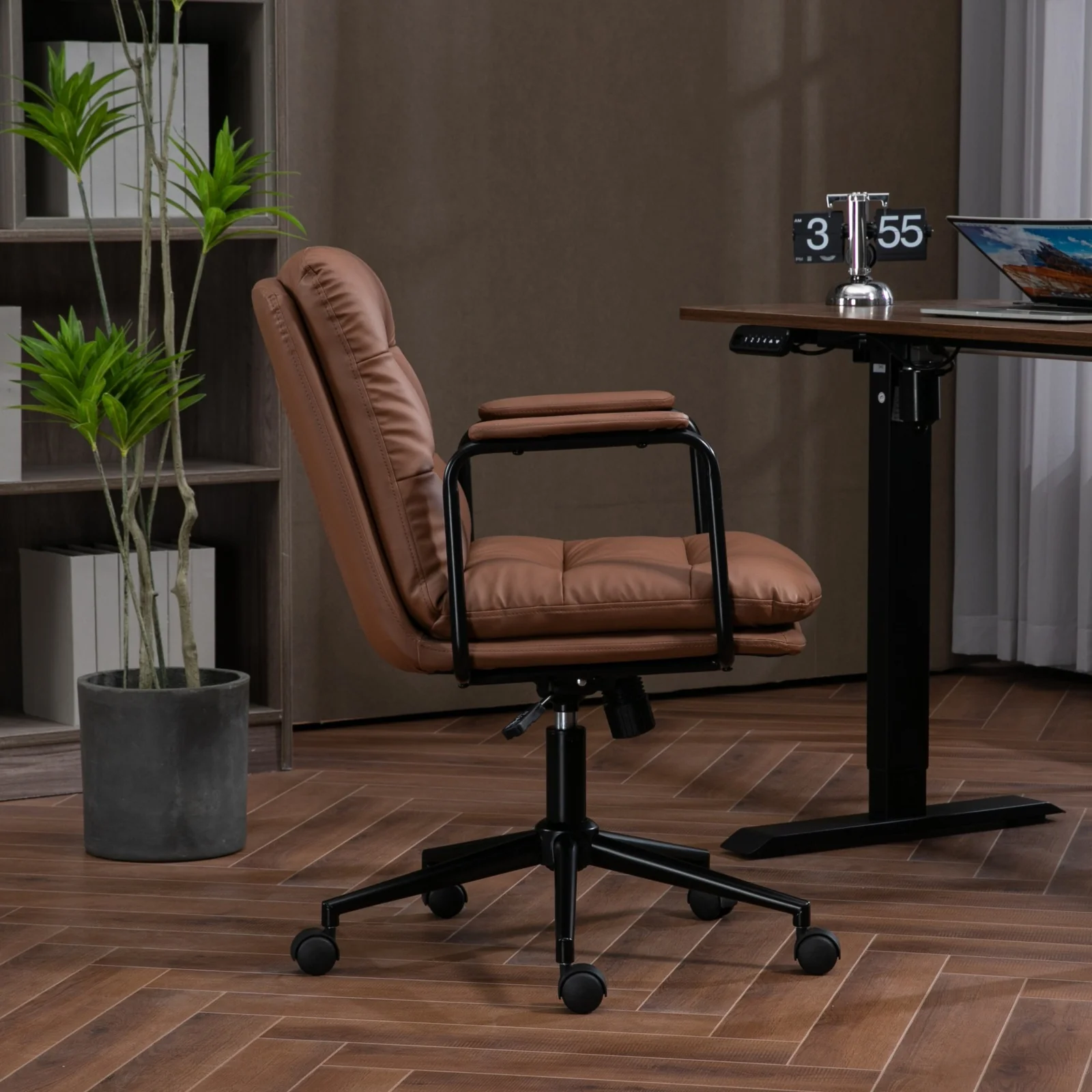 Walker Edison | Brown Ergonomic Faux Leather Desk Rolling Swivel Chair - Image 3