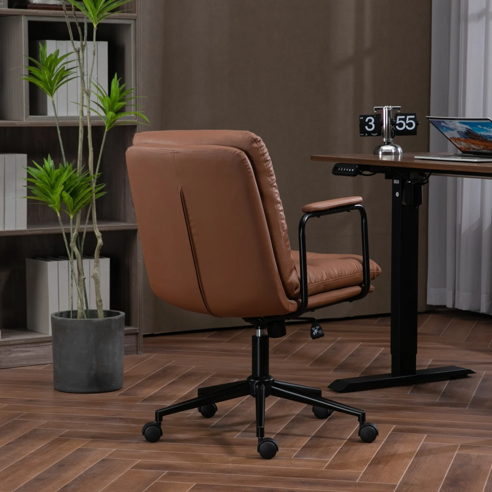 Walker Edison | Brown Ergonomic Faux Leather Desk Rolling Swivel Chair - Image 4