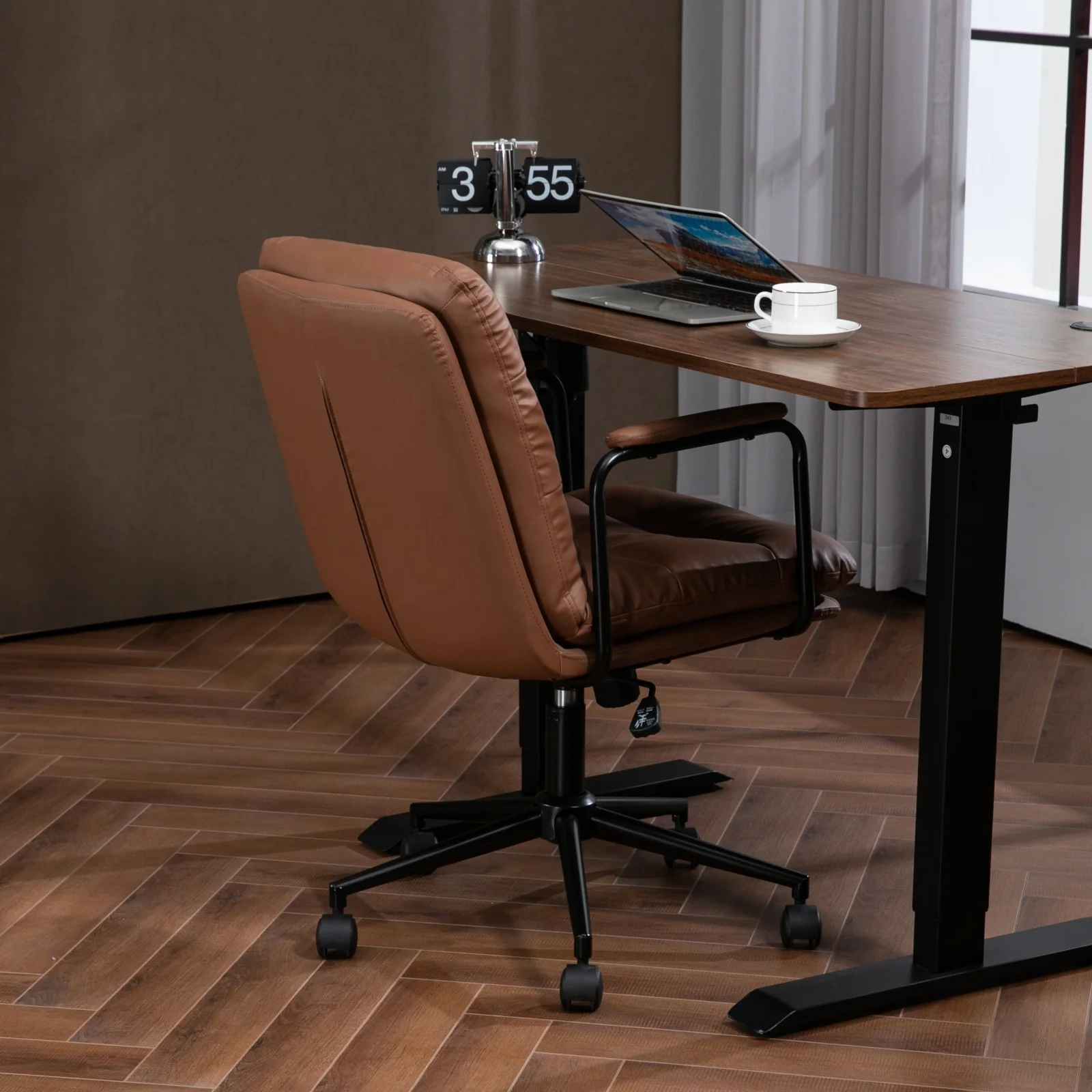 Walker Edison | Brown Ergonomic Faux Leather Desk Rolling Swivel Chair - Image 6