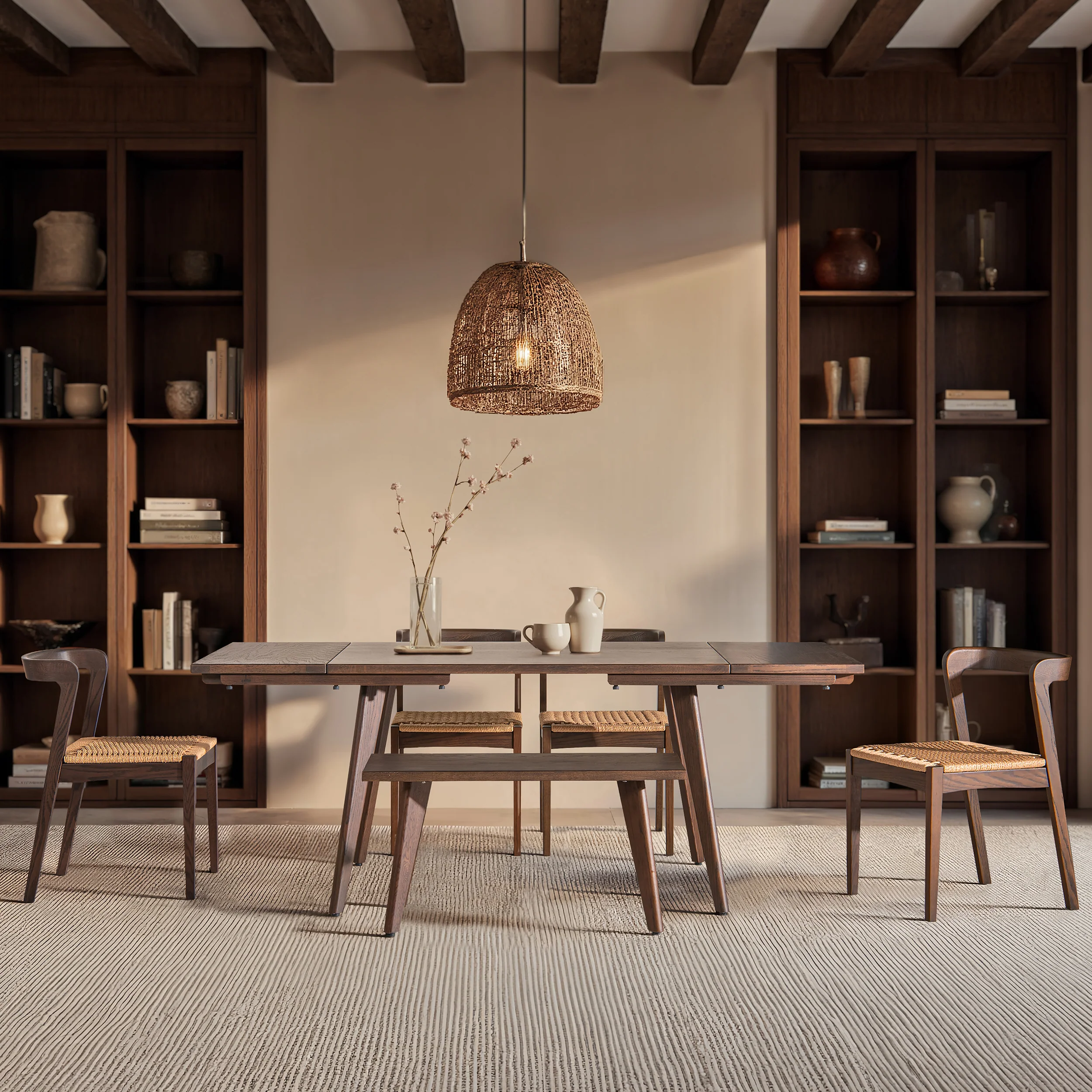Capri Woven Seat Oak Wood Dining Chair - Image 2
