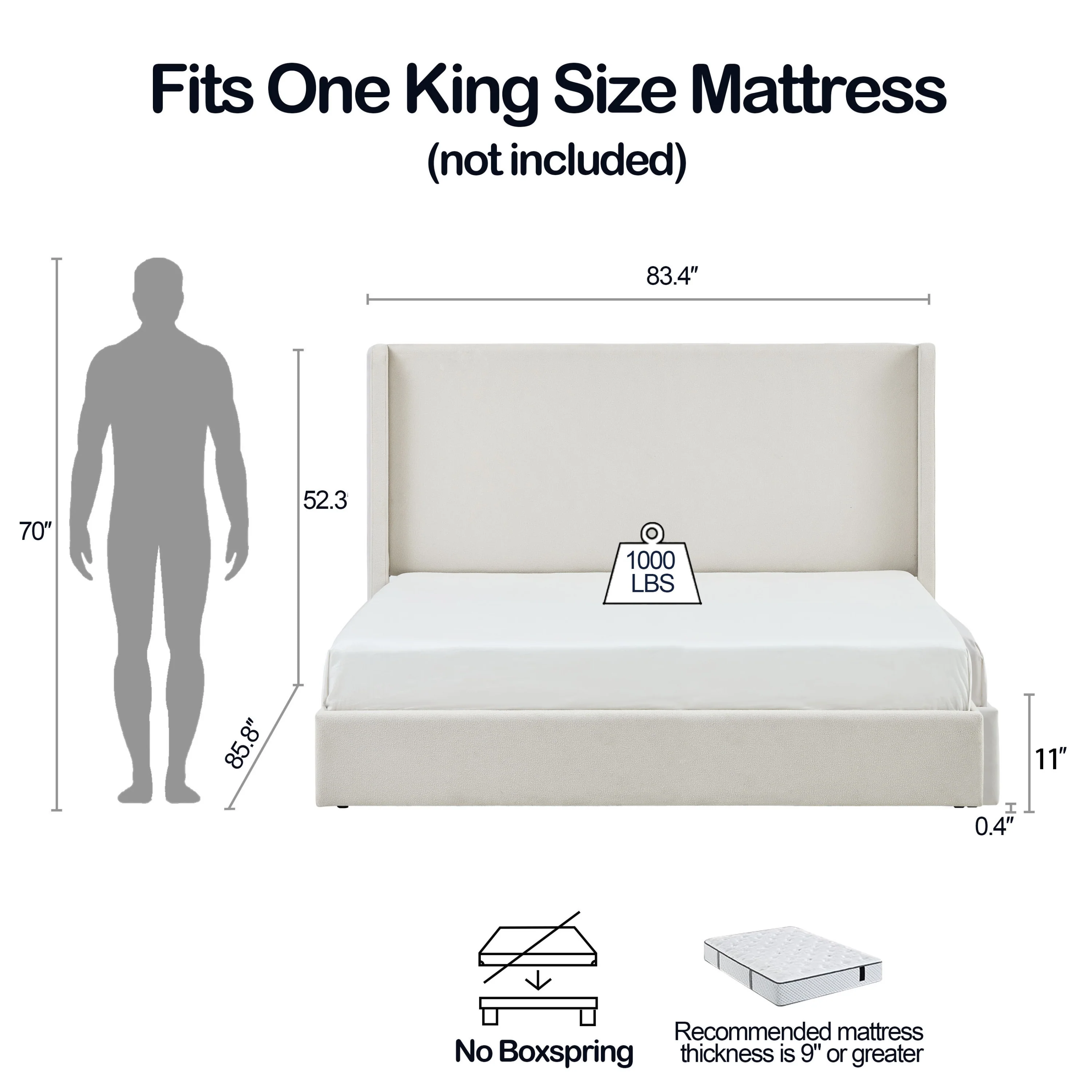 Carmen 52.3' Upholstered Wingback King Bedframe - Image 6