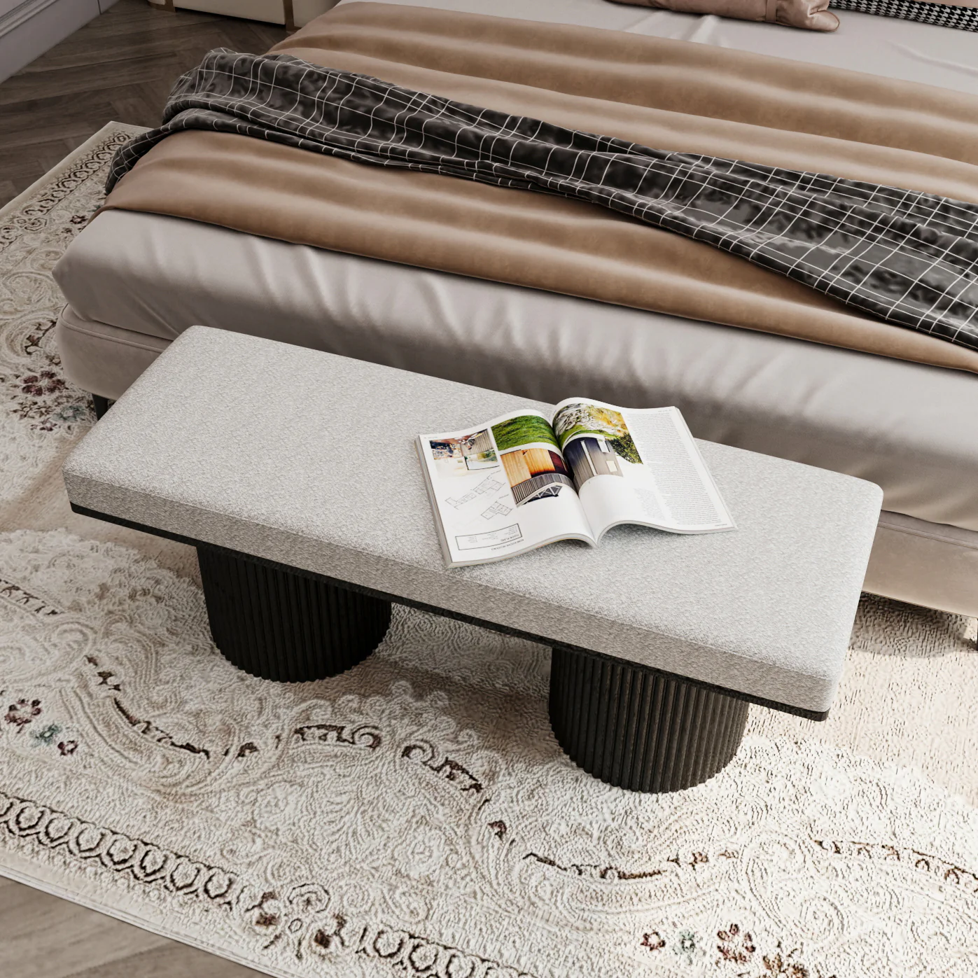 Walker Edison | Fluted Base Upholstered Bench - Image 2