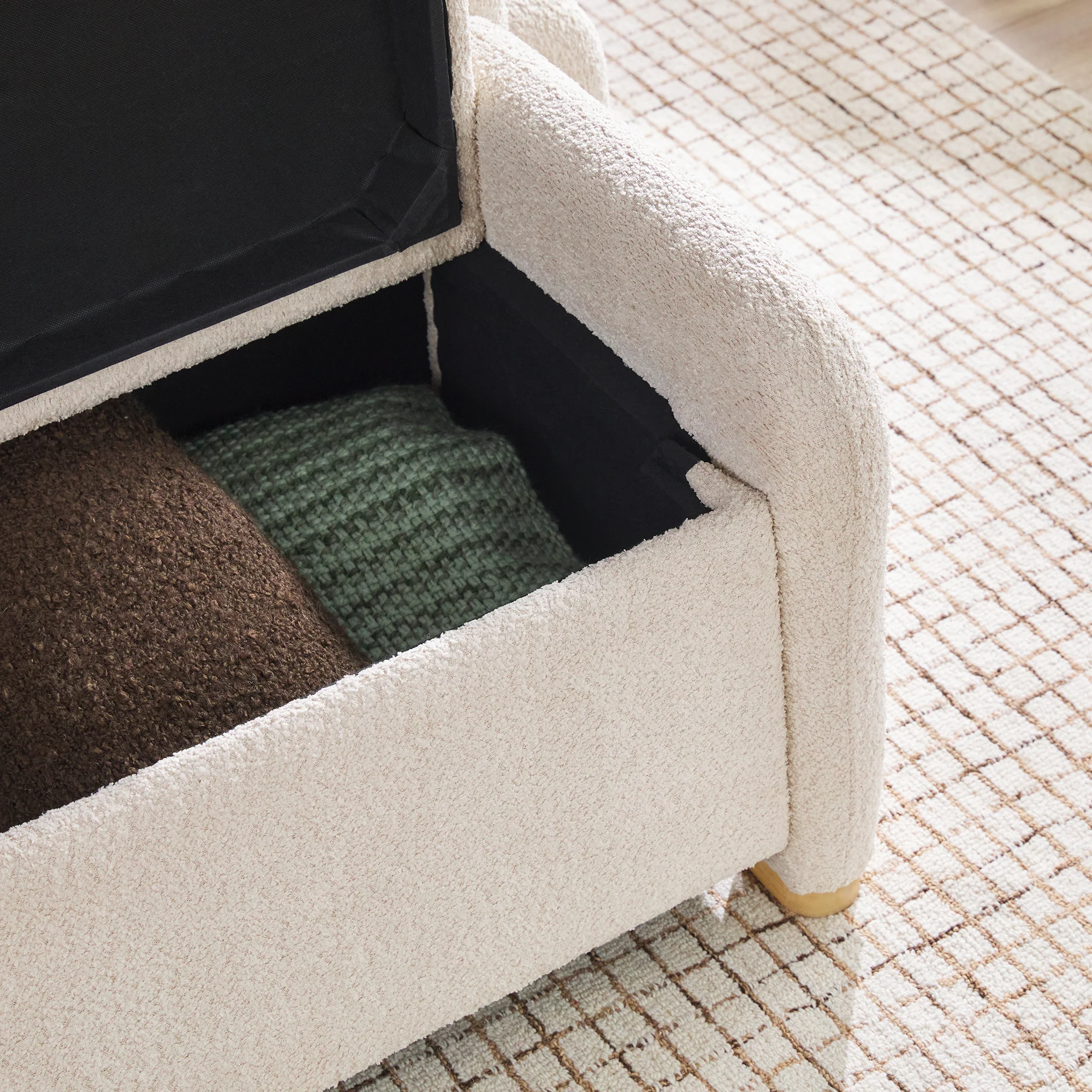 Chantelle Modern Curve Boucle Upholstered Bench with Storage - Image 9