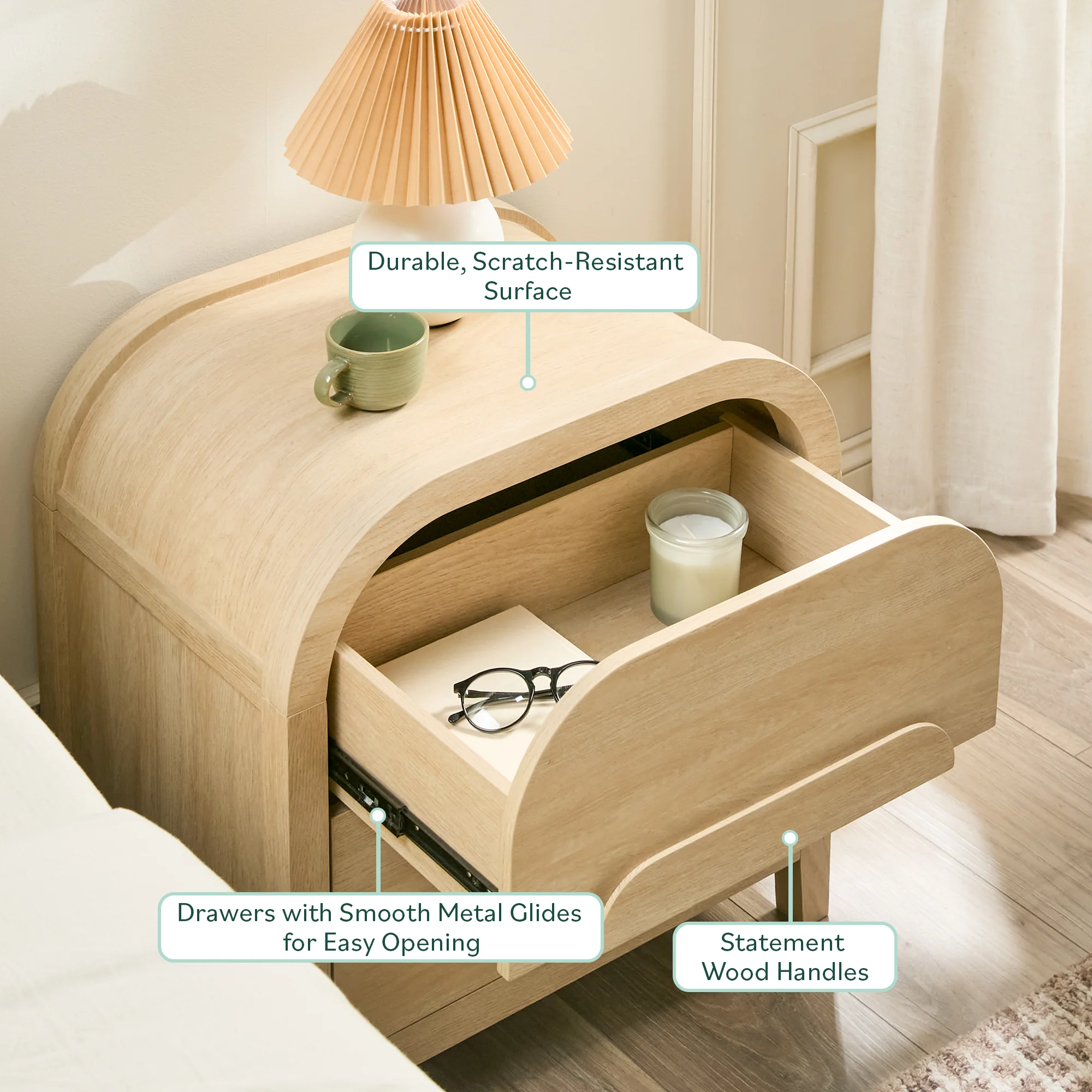 Chantelle Modern Curve Design 2-Drawer Nightstand - Image 7
