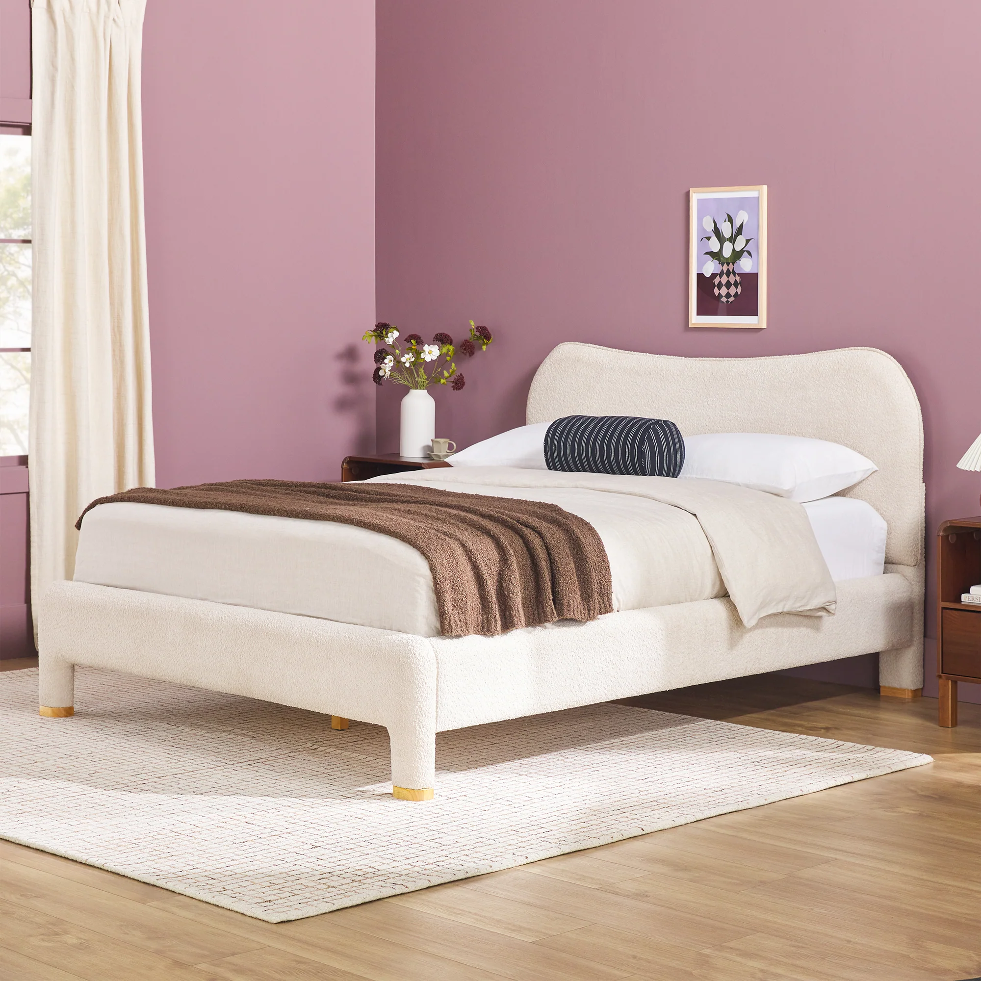 Chantelle Modern Curved Boucle Upholstered Bedframe - Image 14