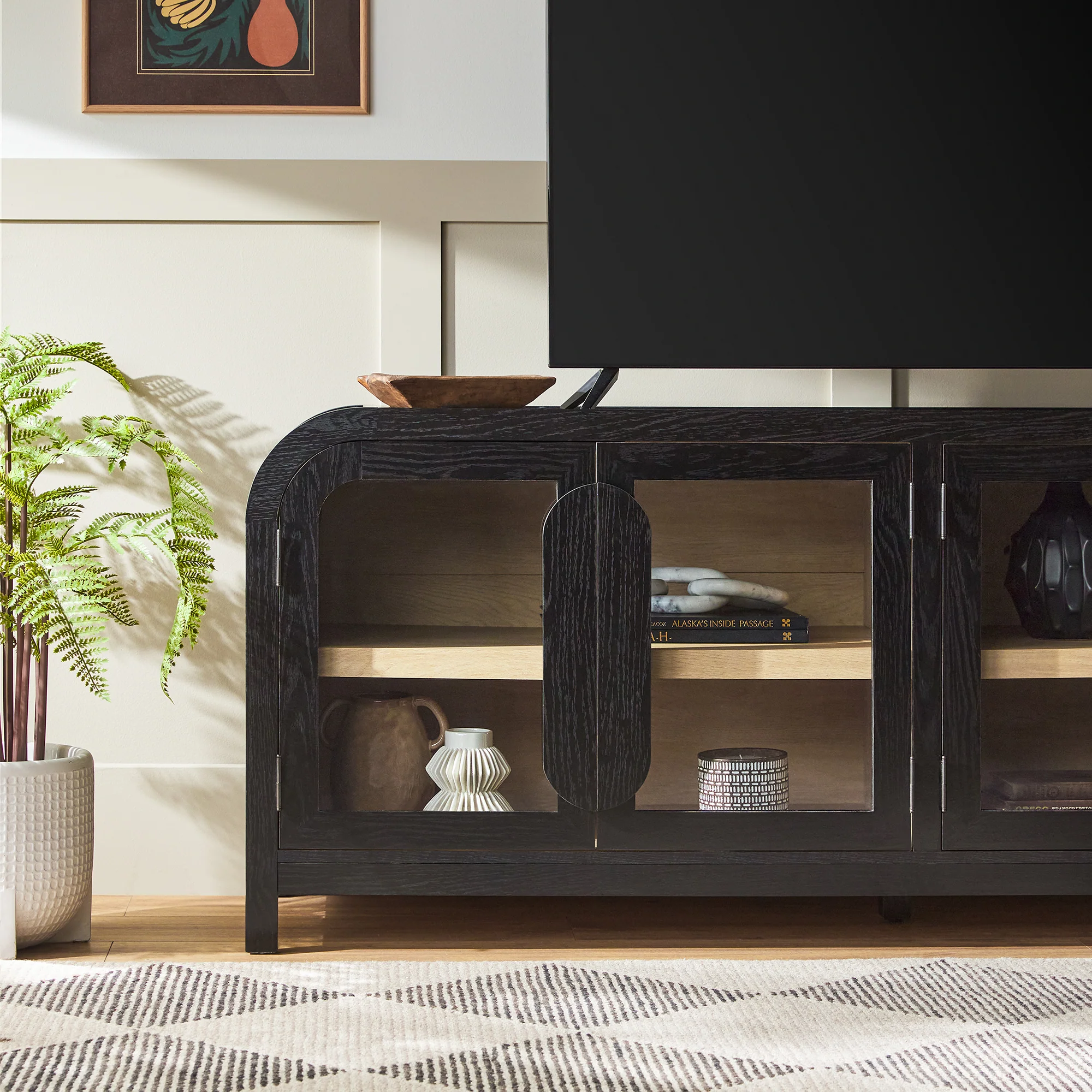 Chantelle Modern Curved Easy Assembly TV Stand - Image 12