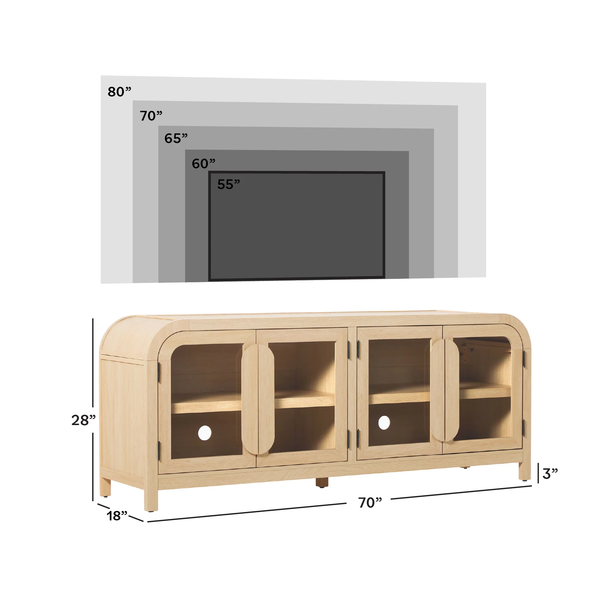 Chantelle Modern Curved Easy Assembly TV Stand - Image 22