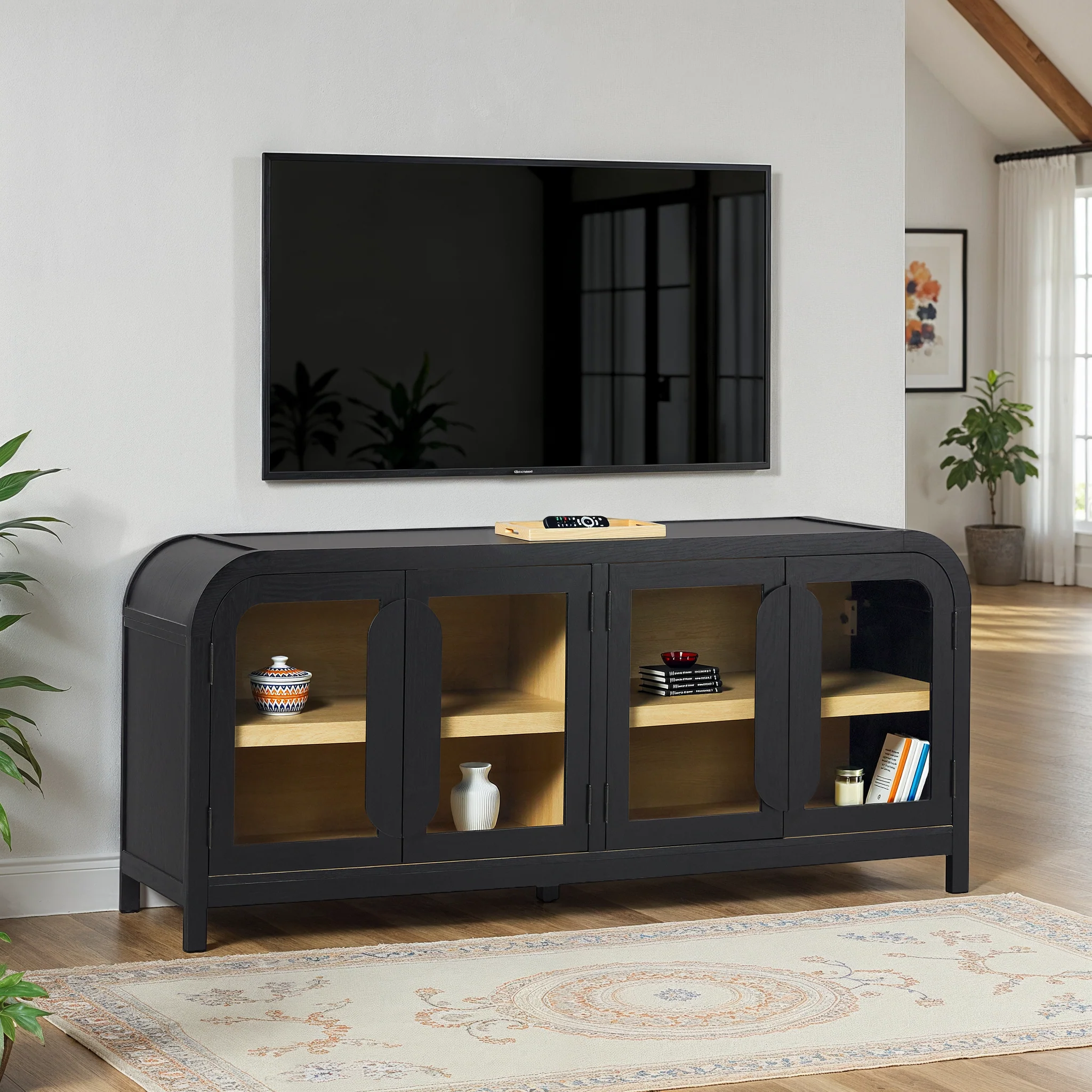 Chantelle Modern Curved Easy Assembly TV Stand - Image 3