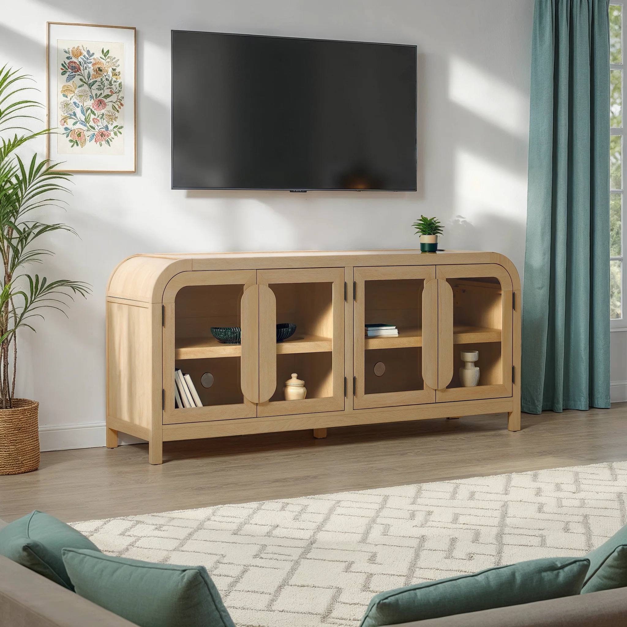 Chantelle Modern Curved Easy Assembly TV Stand - Image 4