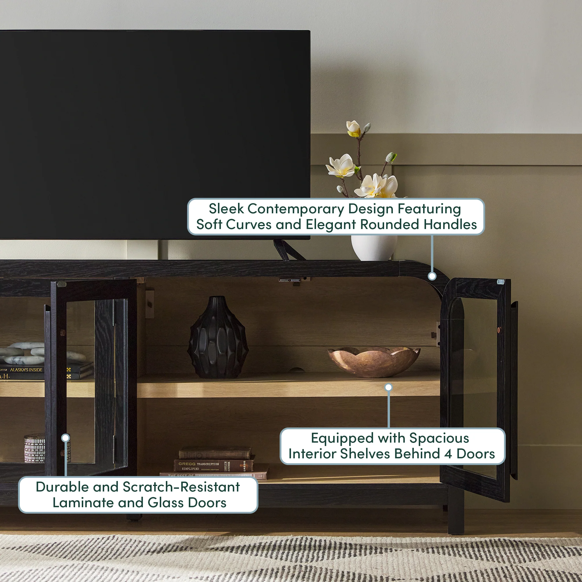 Chantelle Modern Curved Easy Assembly TV Stand - Image 5