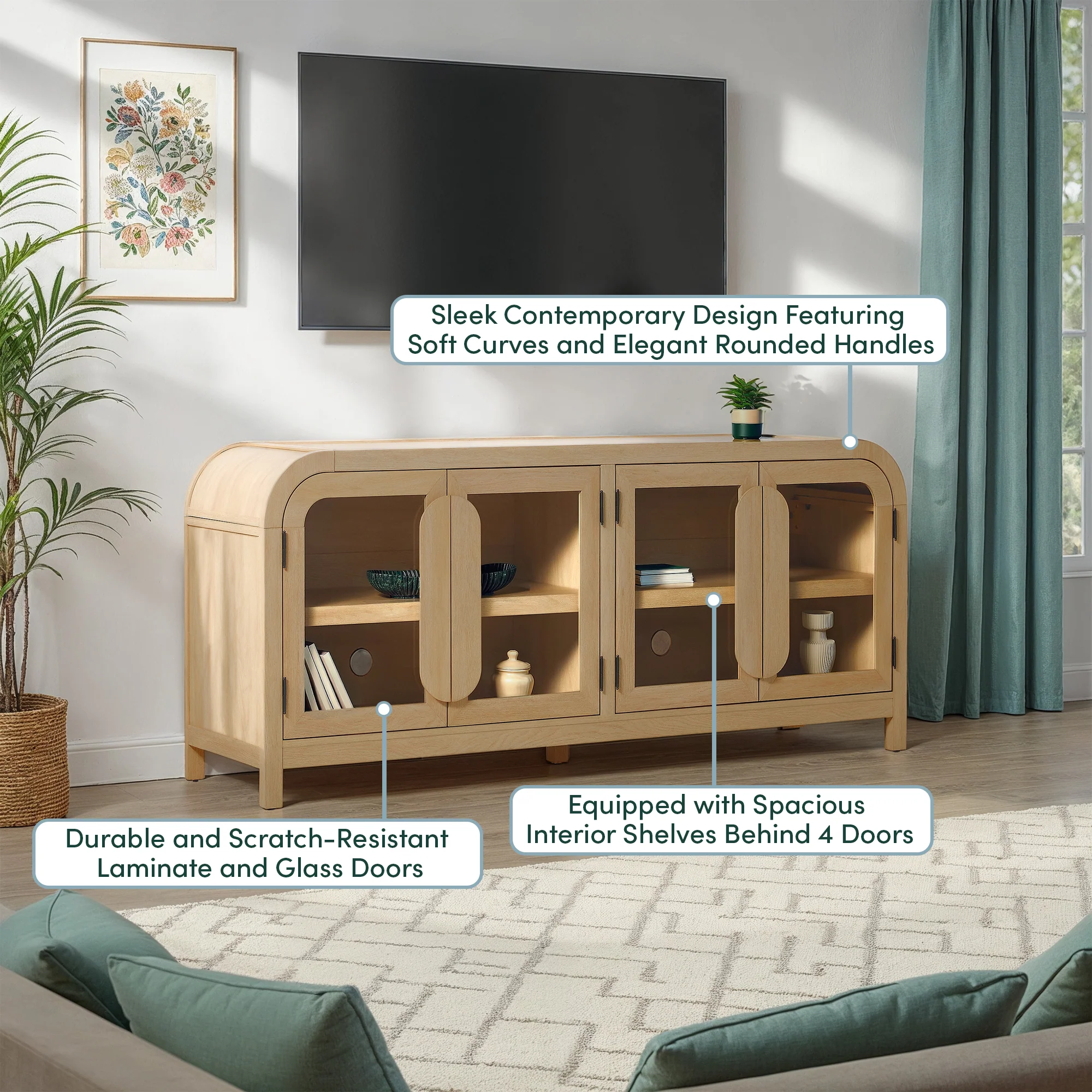 Chantelle Modern Curved Easy Assembly TV Stand - Image 54