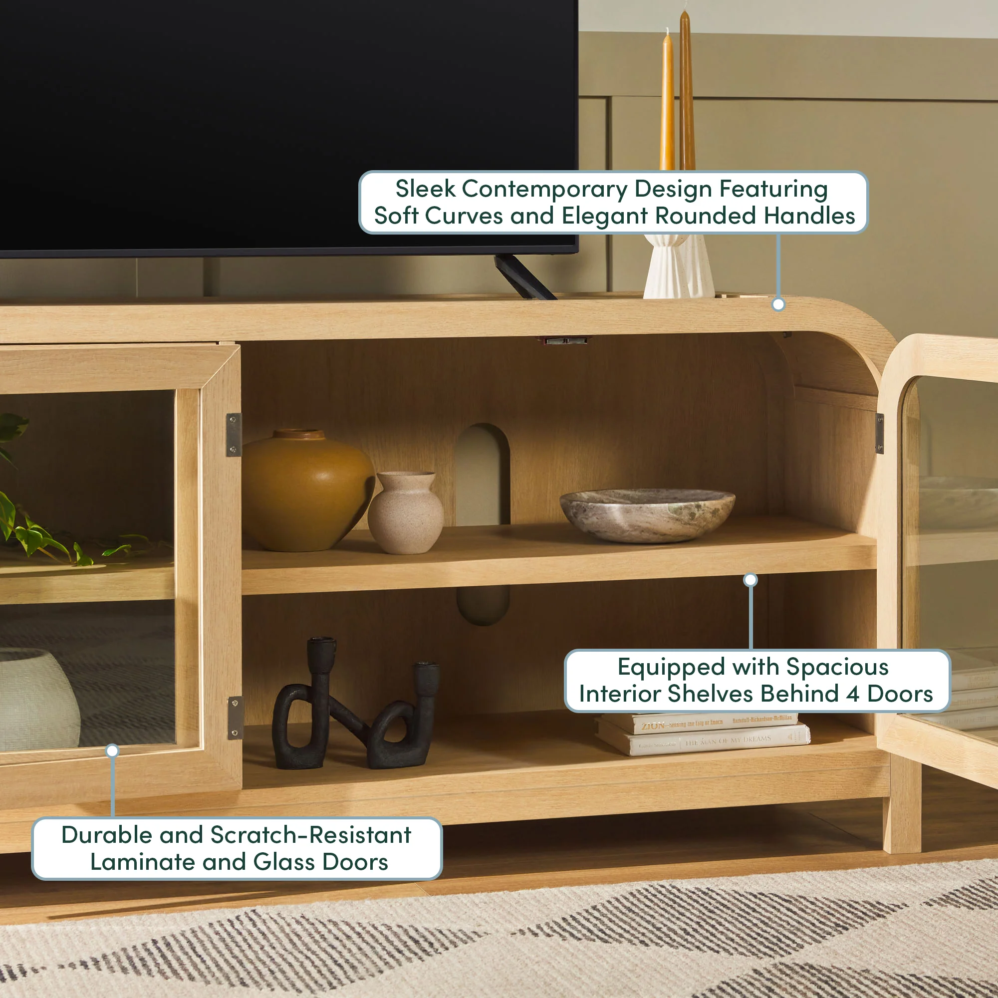 Chantelle Modern Curved Easy Assembly TV Stand - Image 55