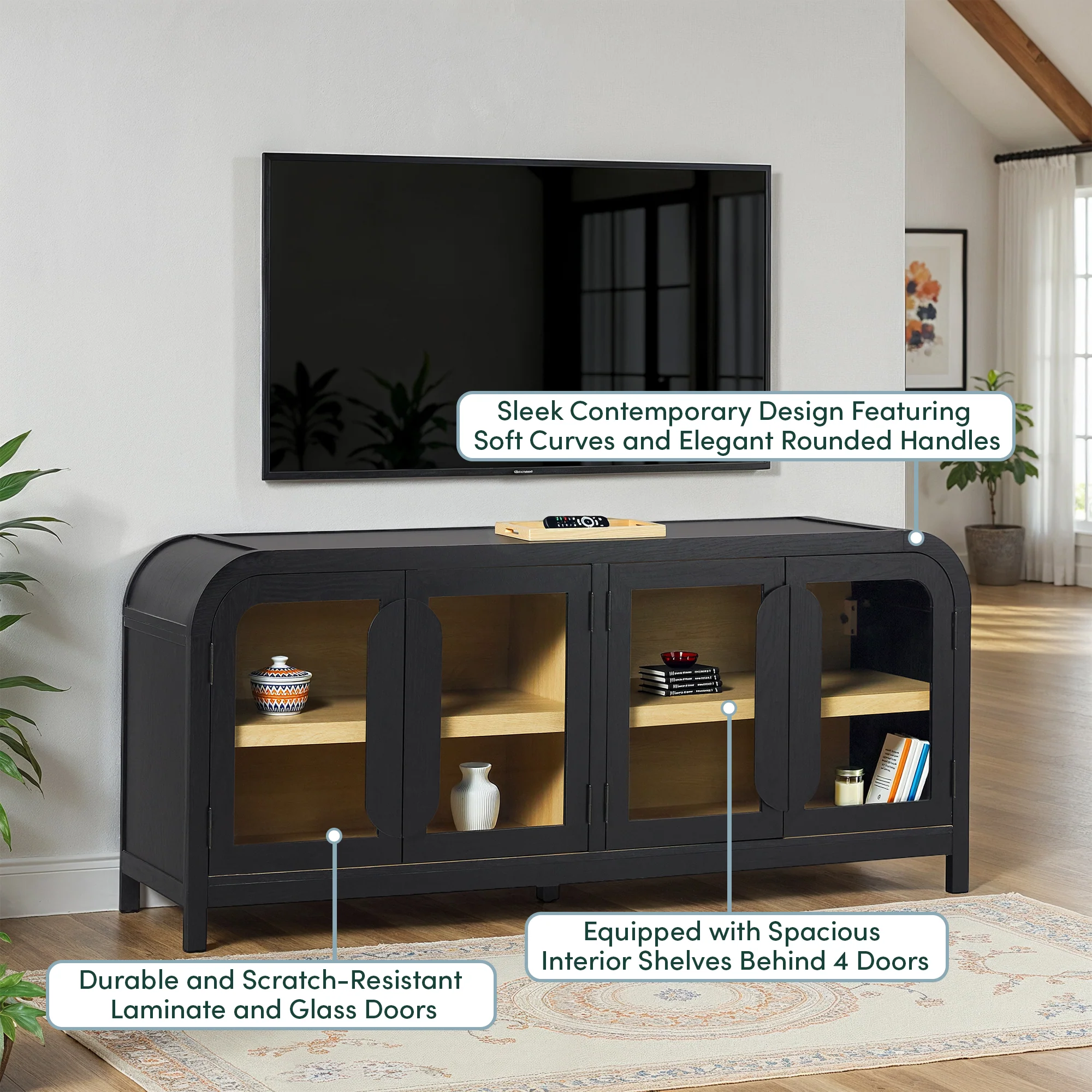 Chantelle Modern Curved Easy Assembly TV Stand - Image 6