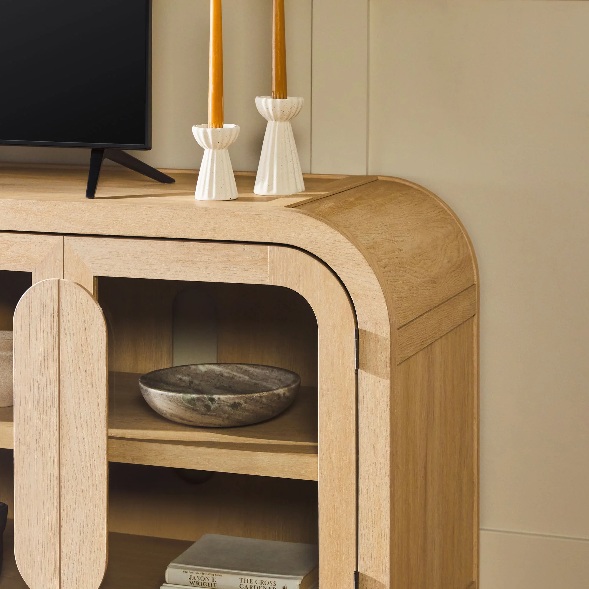 Chantelle Modern Curved Easy Assembly TV Stand - Image 60