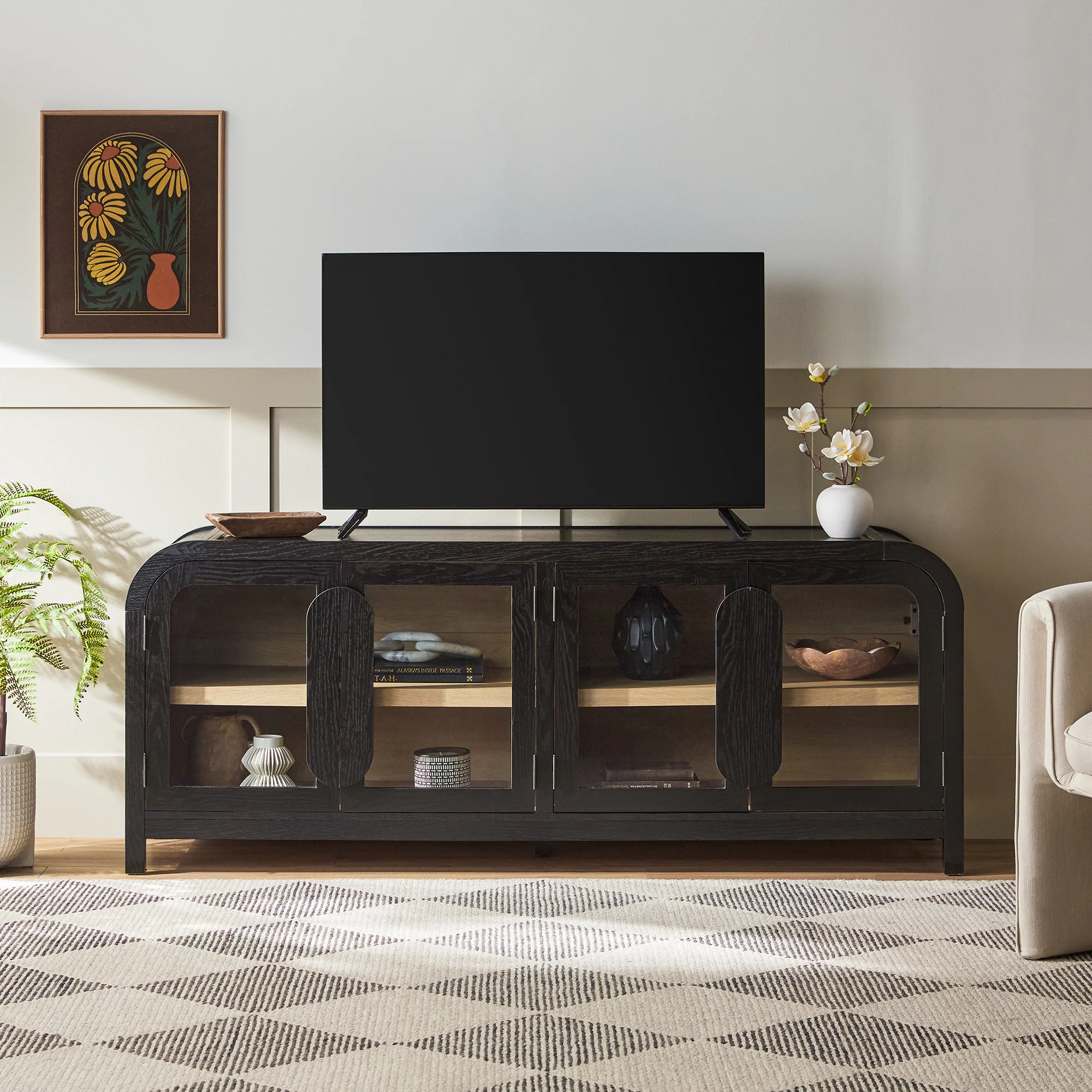 Chantelle Modern Curved Easy Assembly TV Stand - Image 7