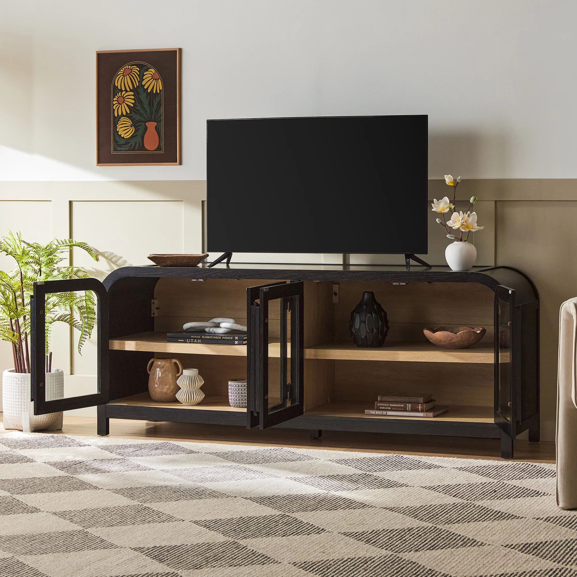 Chantelle Modern Curved Easy Assembly TV Stand - Image 8