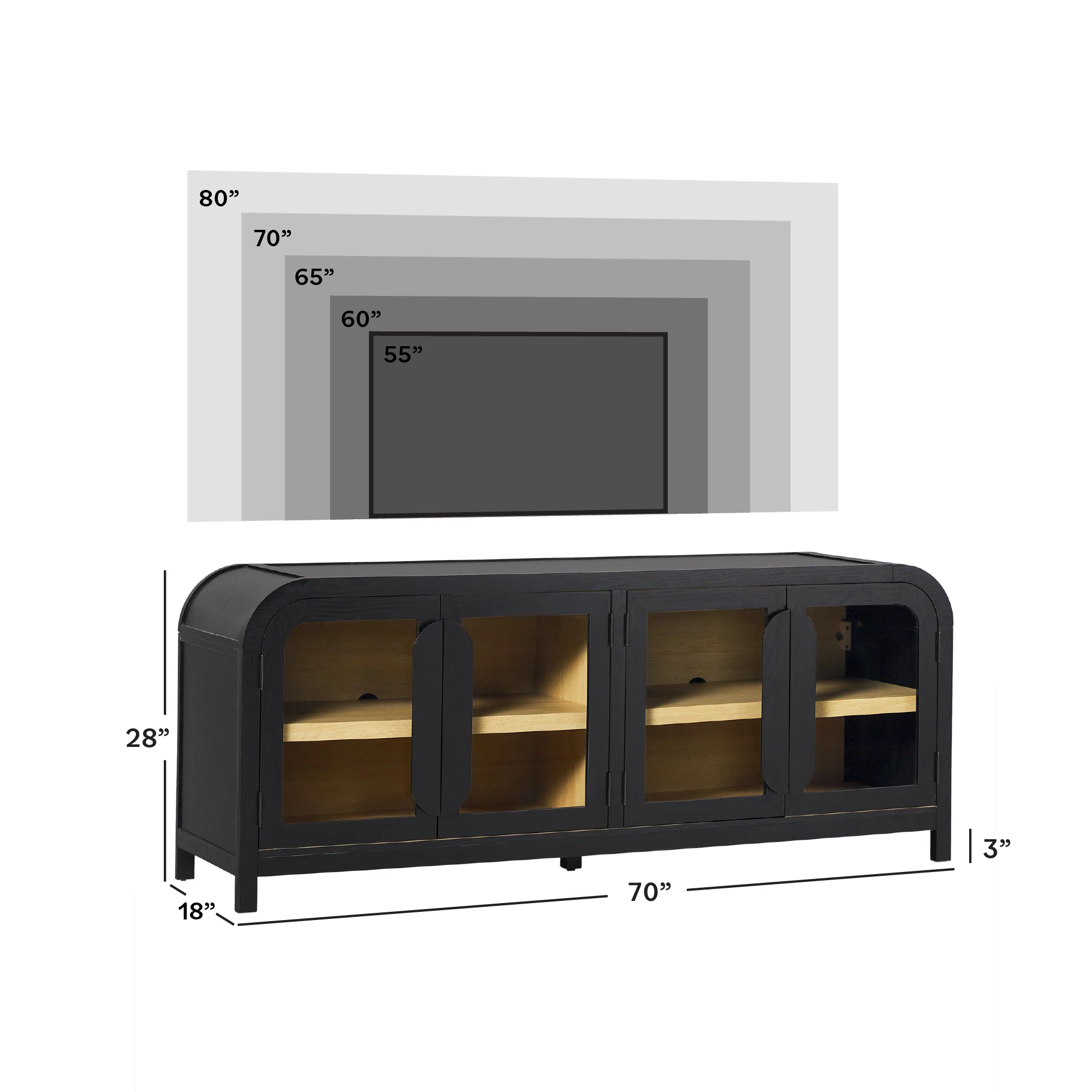 Chantelle Modern Curved Easy Assembly TV Stand - Image 9