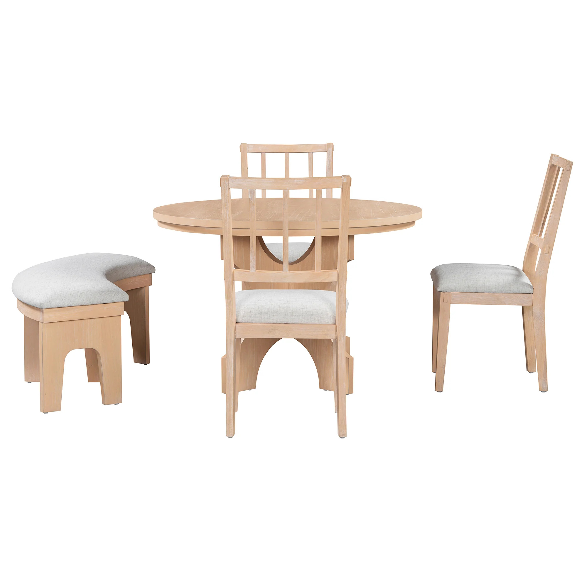 Walker Edison | Charming 5-Piece Rustic Round Dining Set with Chairs and Curved Bench - Image 9
