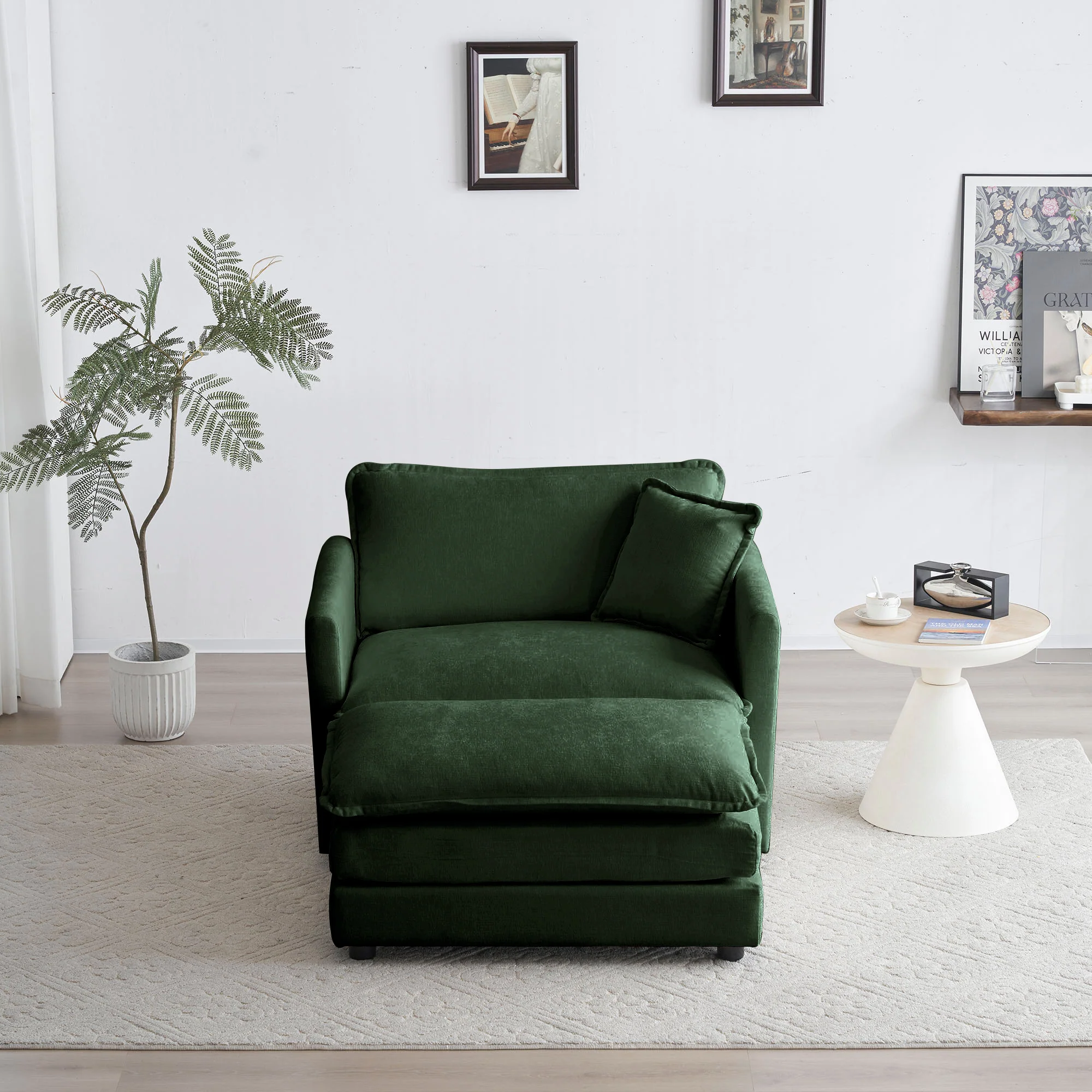Walker Edison | Chenille Cloud Accent Chair with Ottoman Set - Image 2