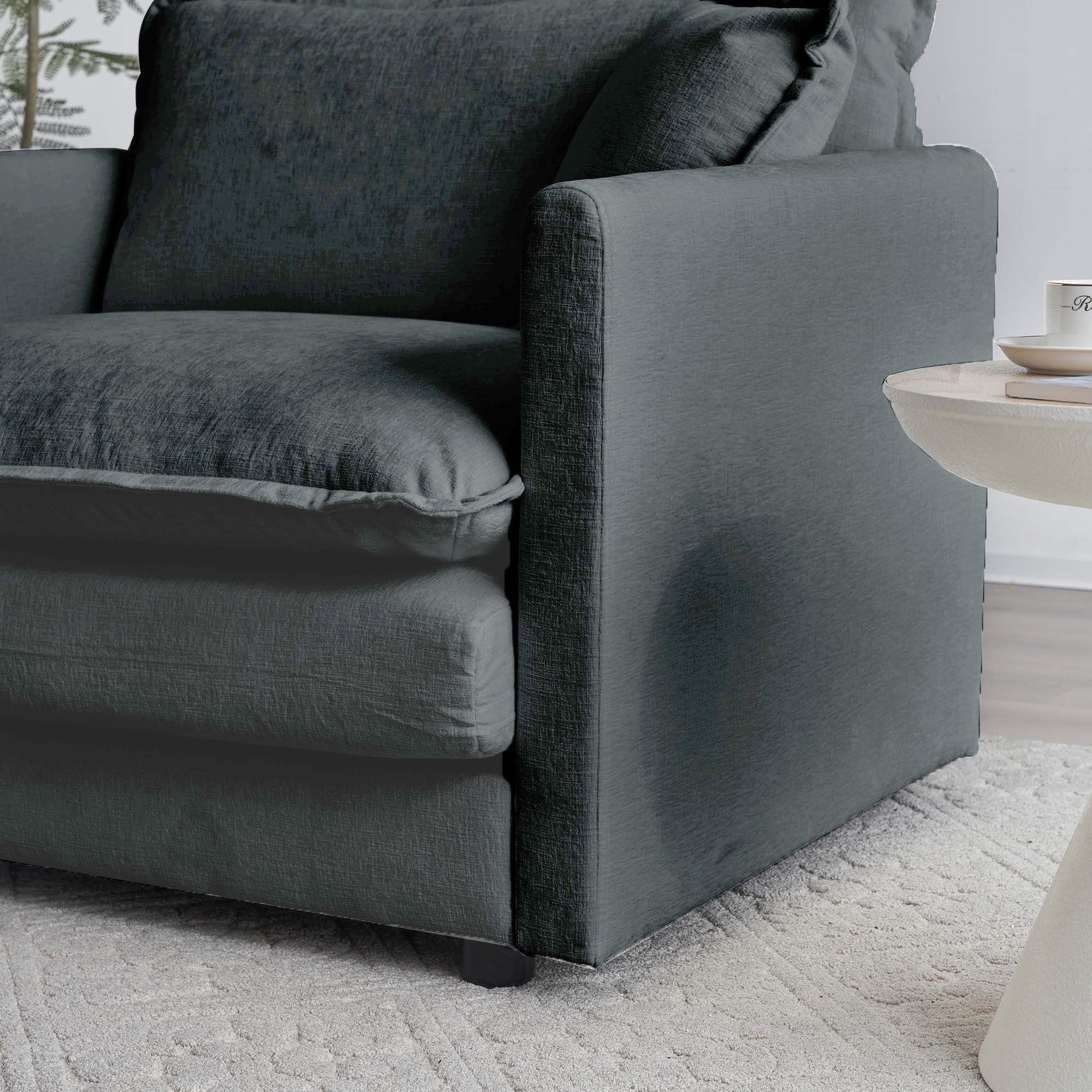 Walker Edison | Chenille Two-Seater Sofa with Ottoman - Image 11