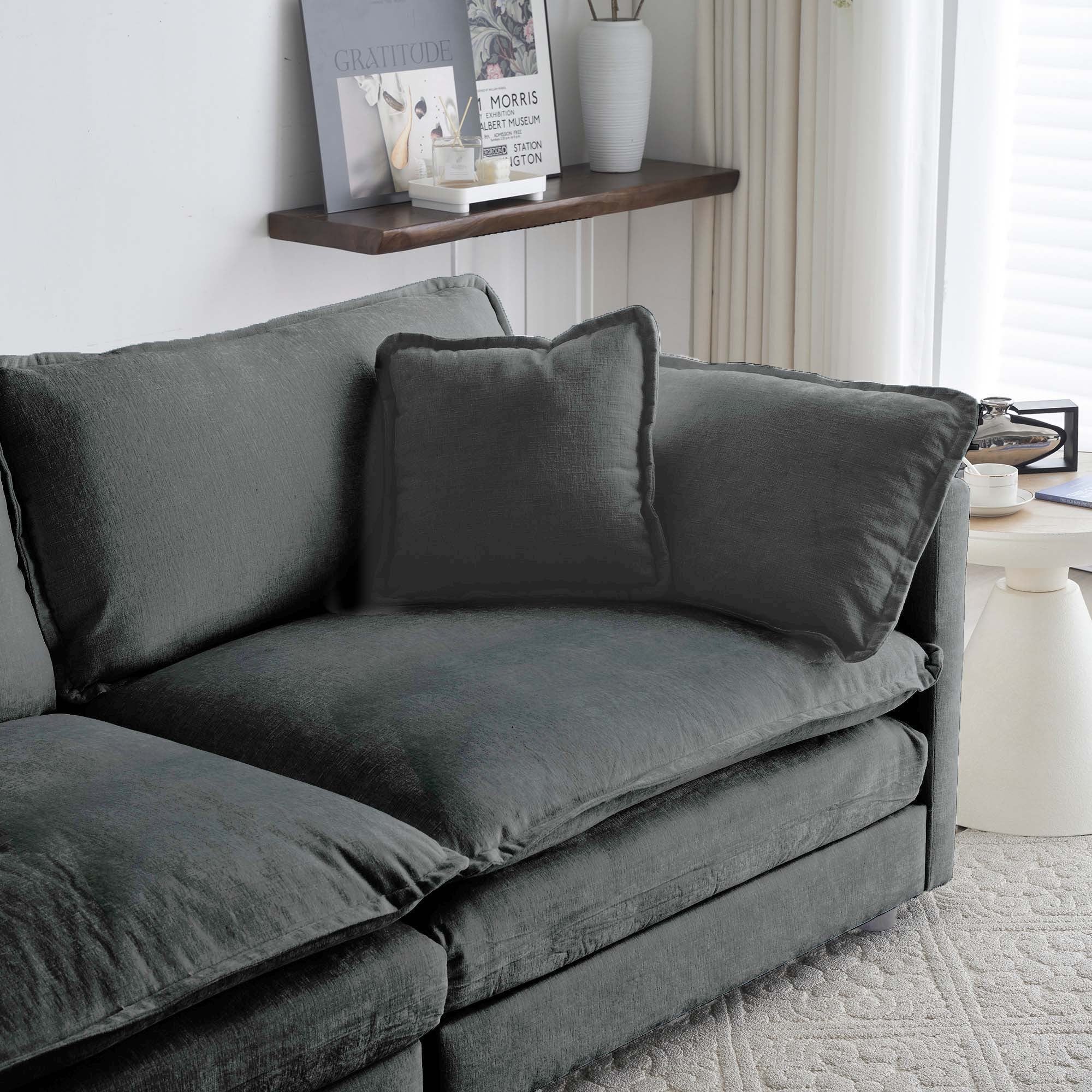 Walker Edison | Chenille Two-Seater Sofa with Ottoman - Image 13