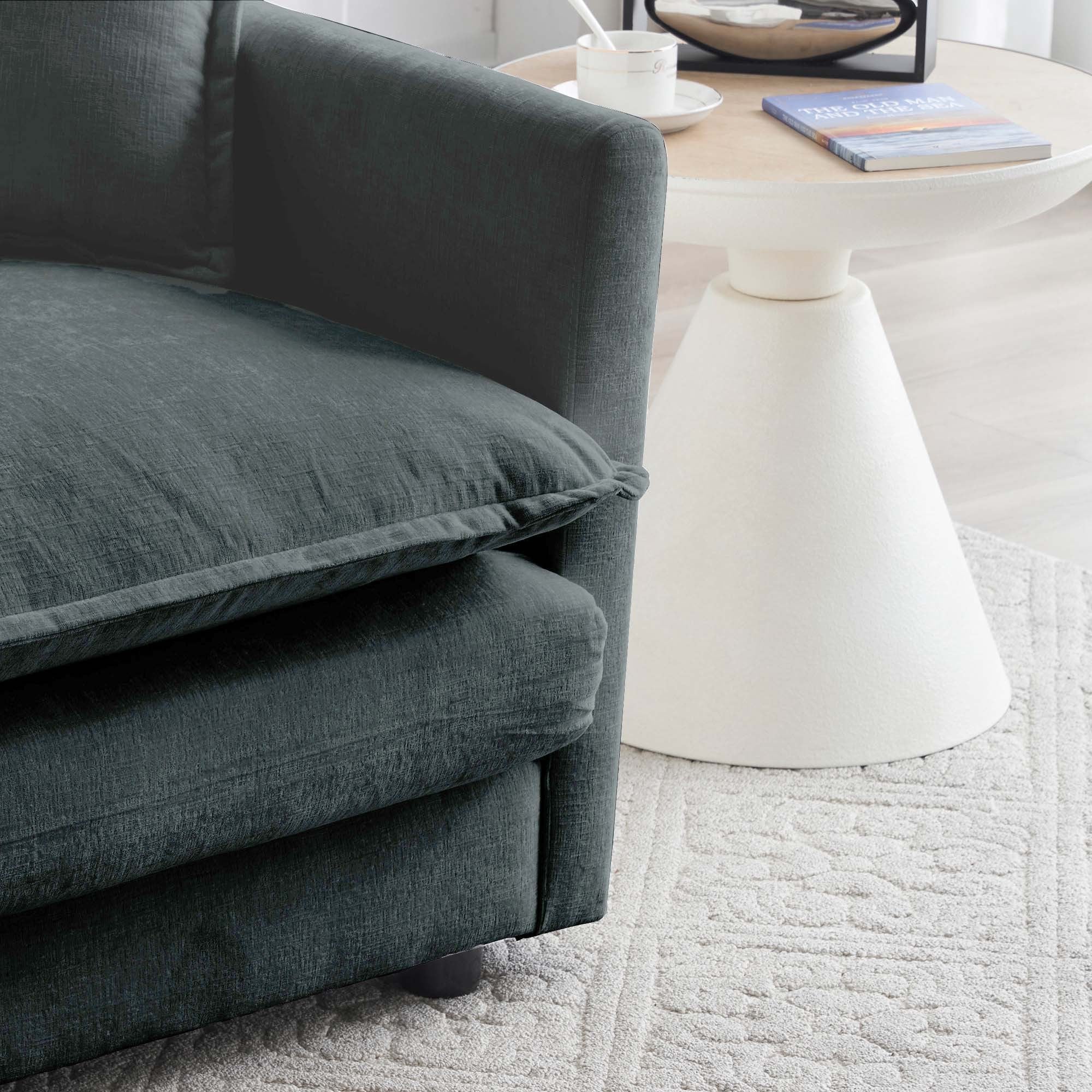 Walker Edison | Chenille Two-Seater Sofa with Ottoman - Image 9