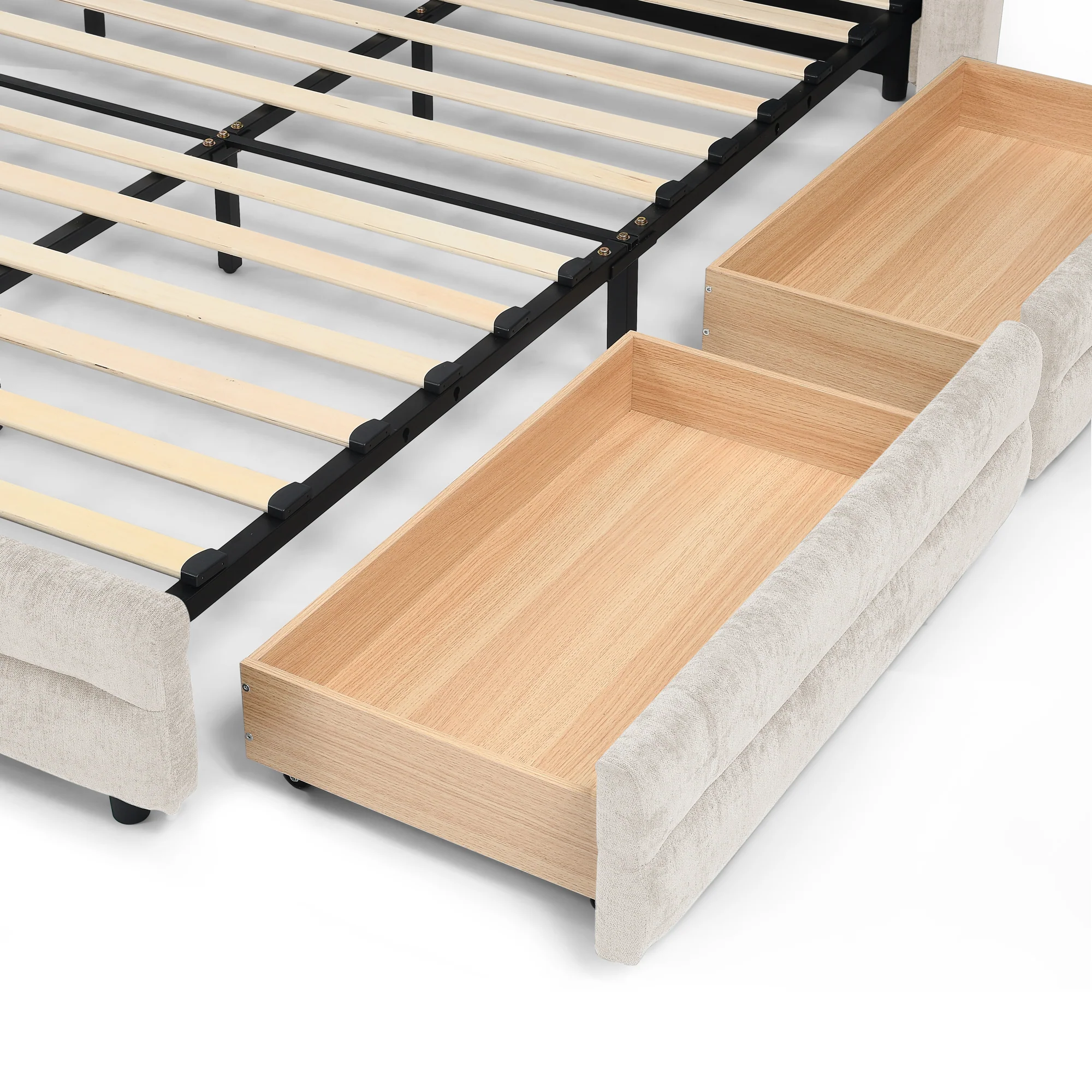 Chenille Upholstered Queen Size Upholstered Bedframe with Drawers - Image 12