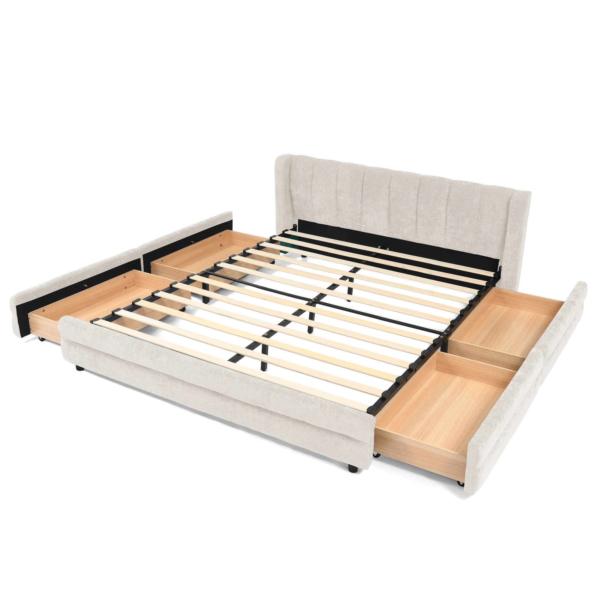 Chenille Upholstered Queen Size Upholstered Bedframe with Drawers - Image 13
