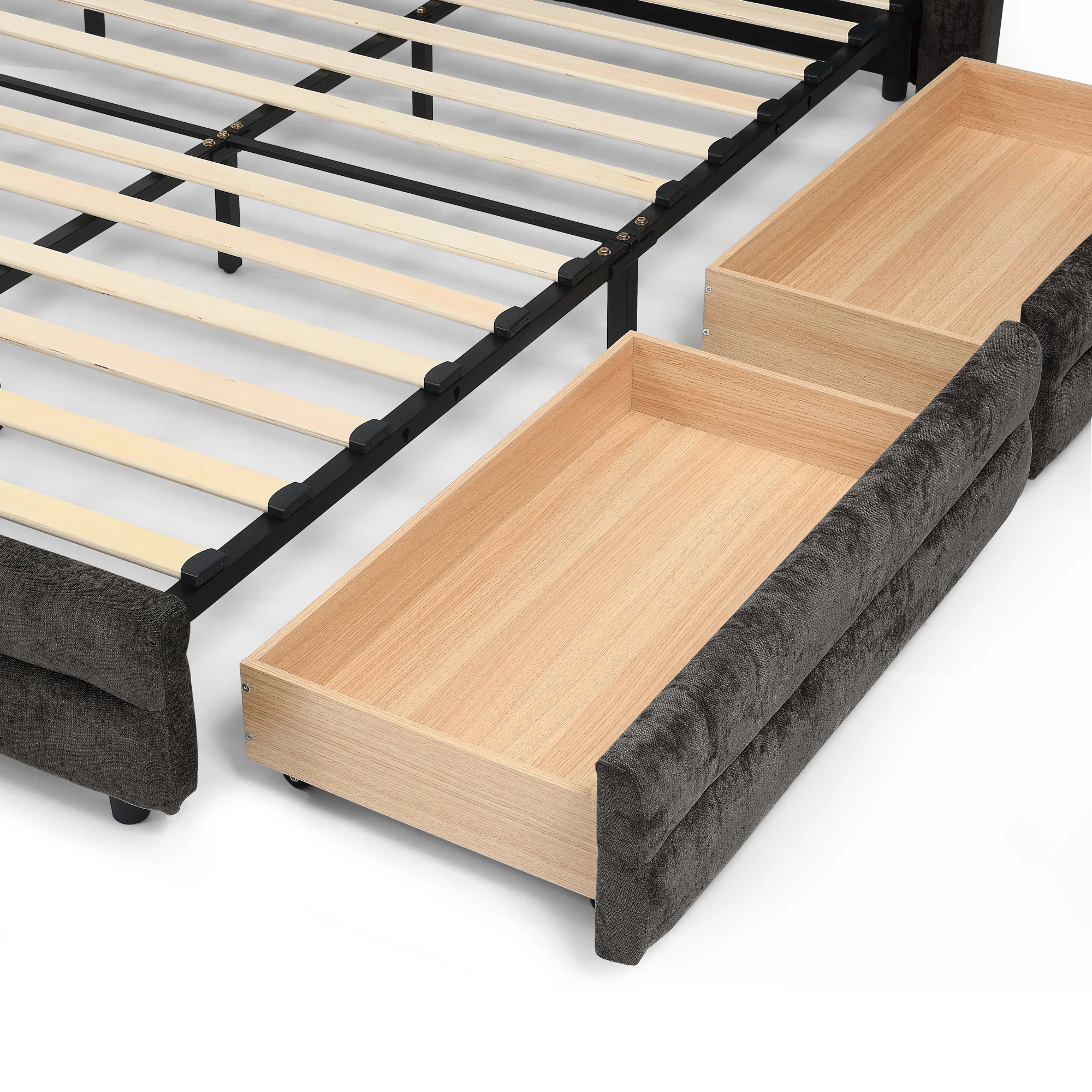 Chenille Upholstered Queen Size Upholstered Bedframe with Drawers - Image 22