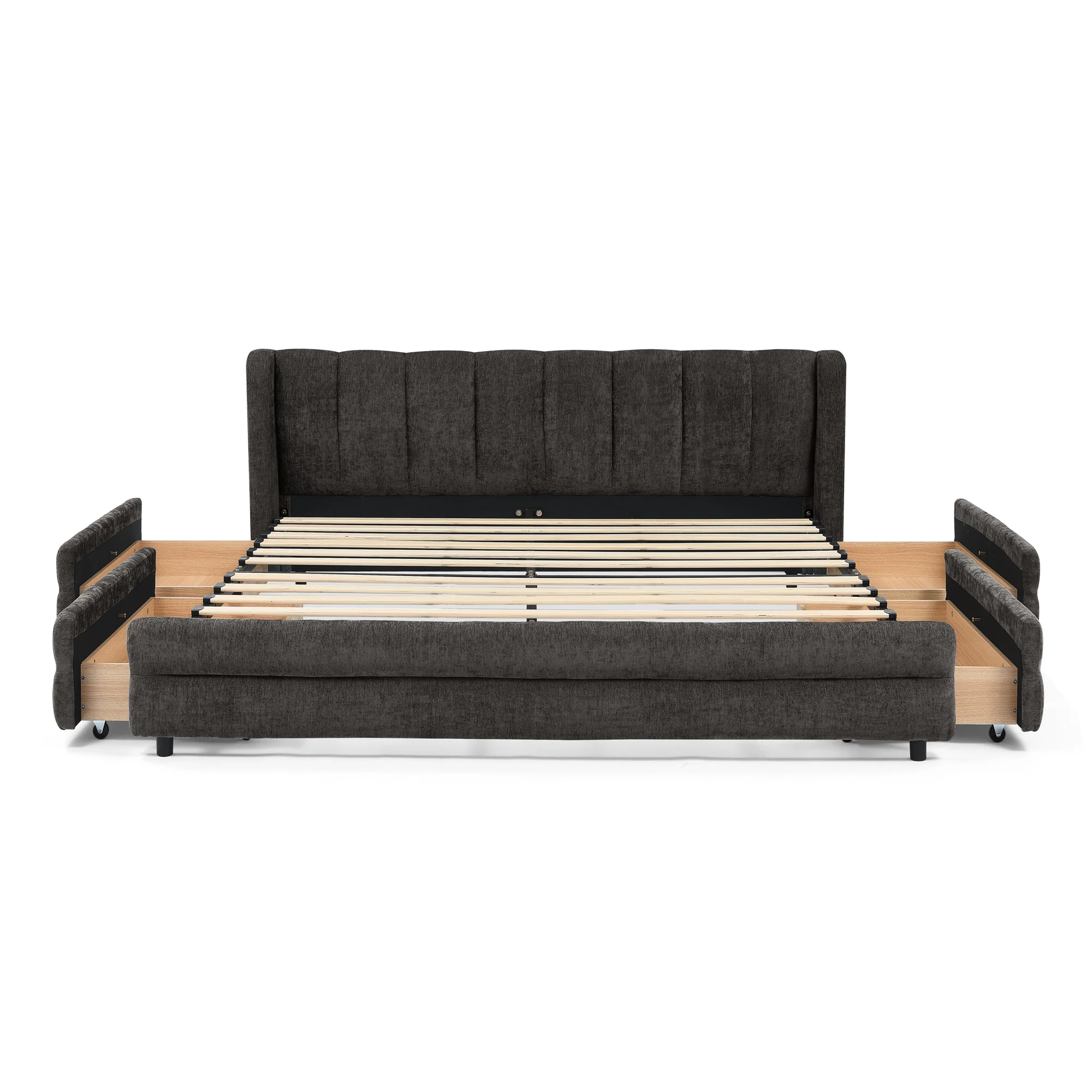 Chenille Upholstered Queen Size Upholstered Bedframe with Drawers - Image 24