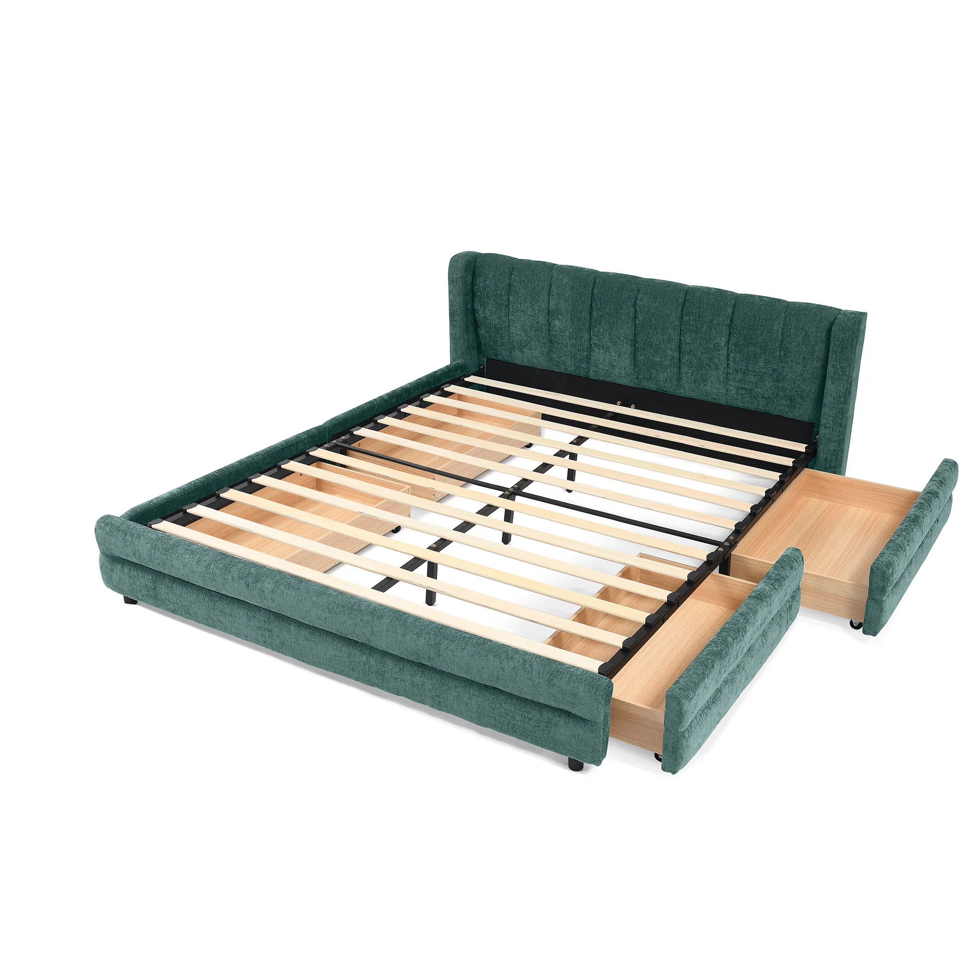 Chenille Upholstered Queen Size Upholstered Bedframe with Drawers - Image 32