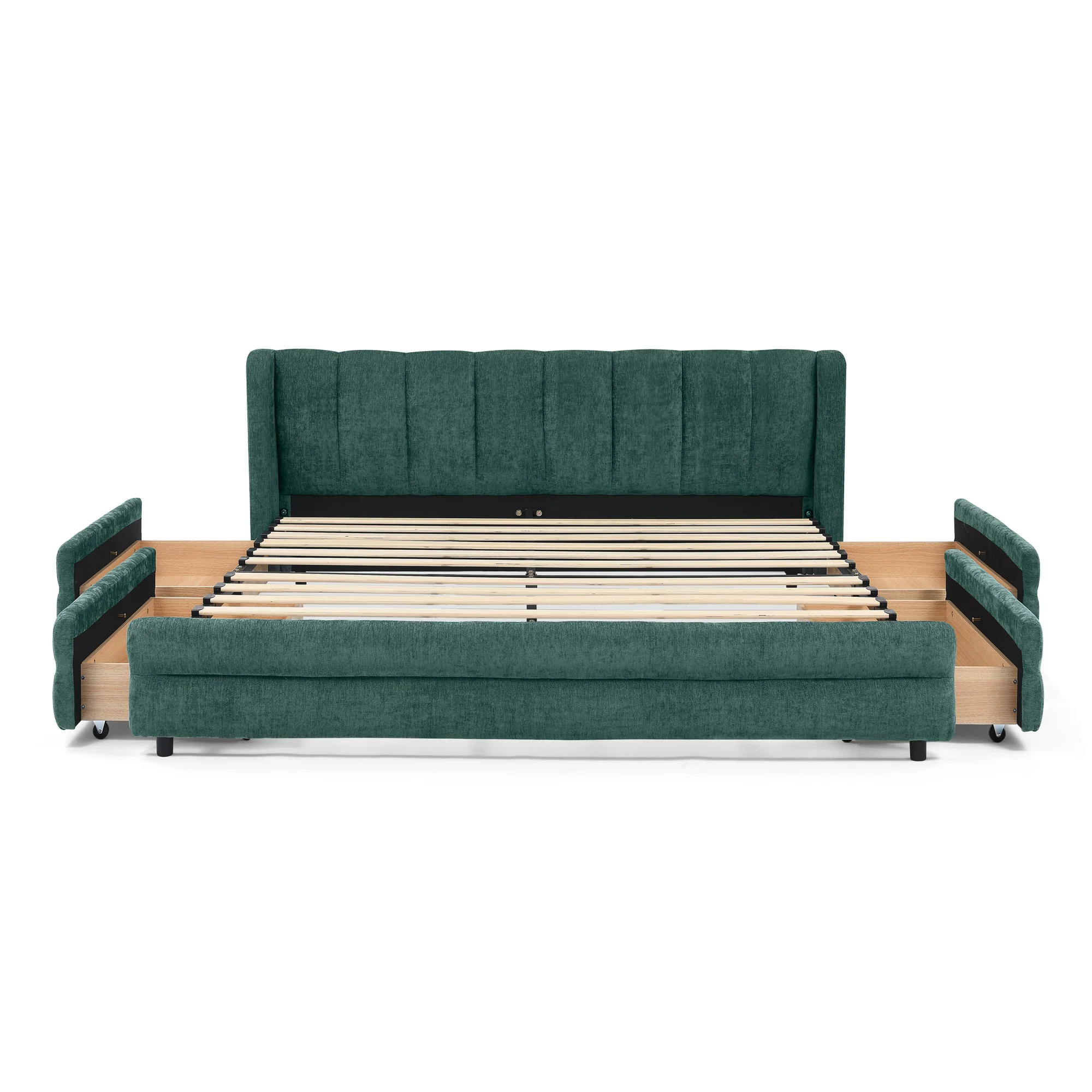 Chenille Upholstered Queen Size Upholstered Bedframe with Drawers - Image 33
