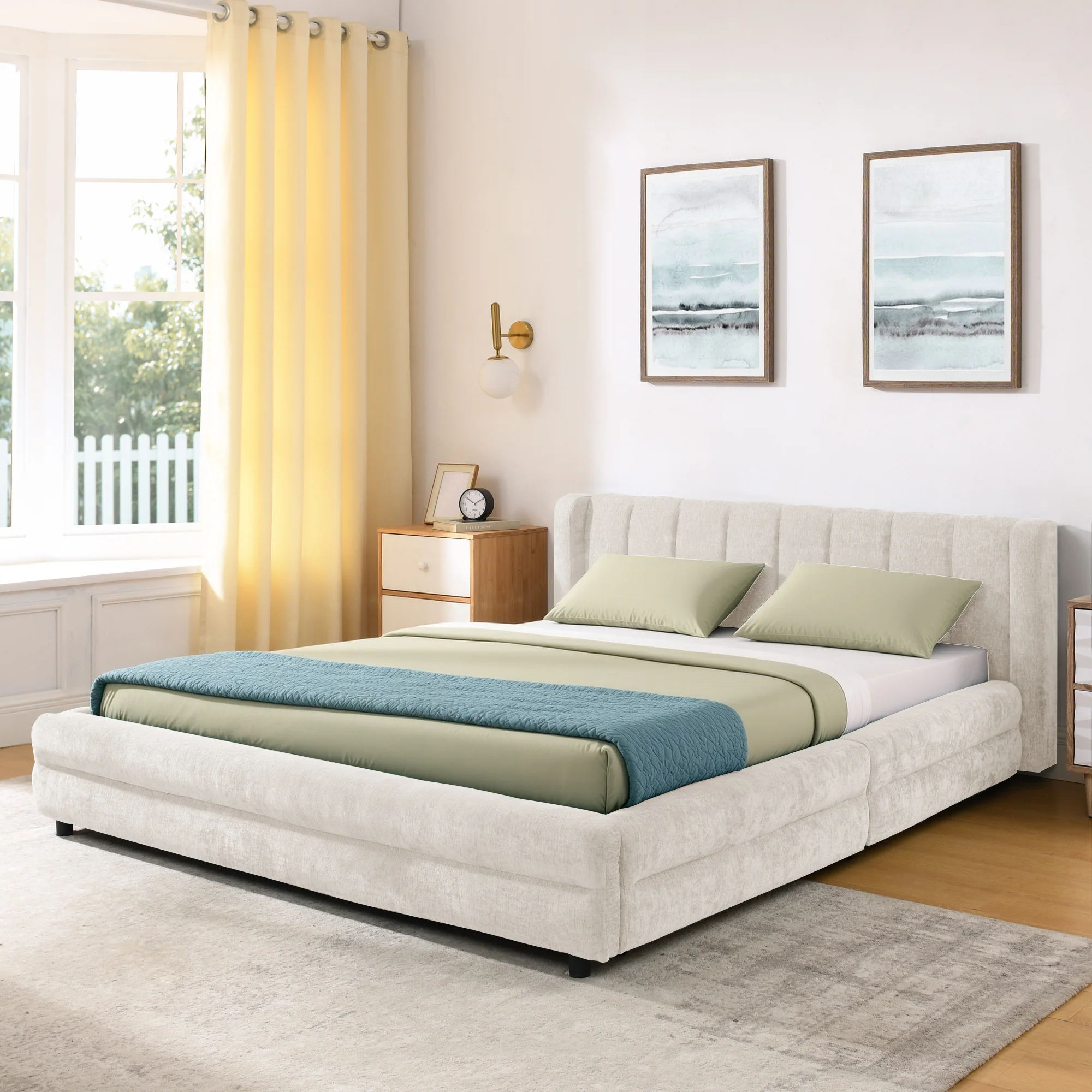 Chenille Upholstered Queen Size Upholstered Bedframe with Drawers - Image 6