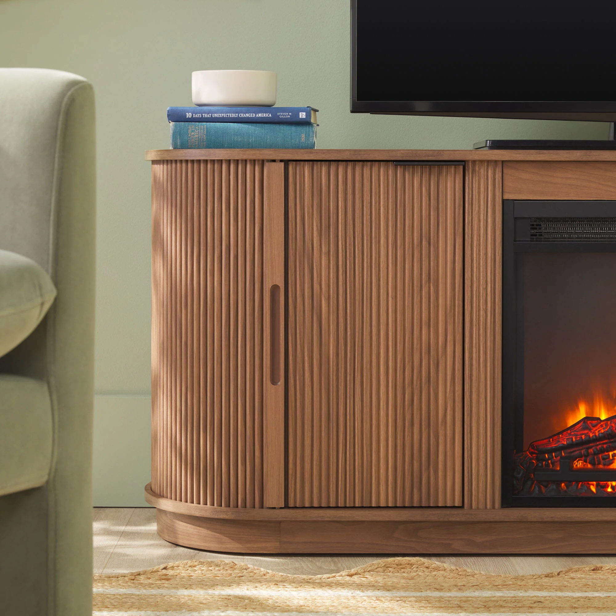 Chloe Modern Scandinavian Reeded Fireplace TV Stand in 2 Sizes - Image 10