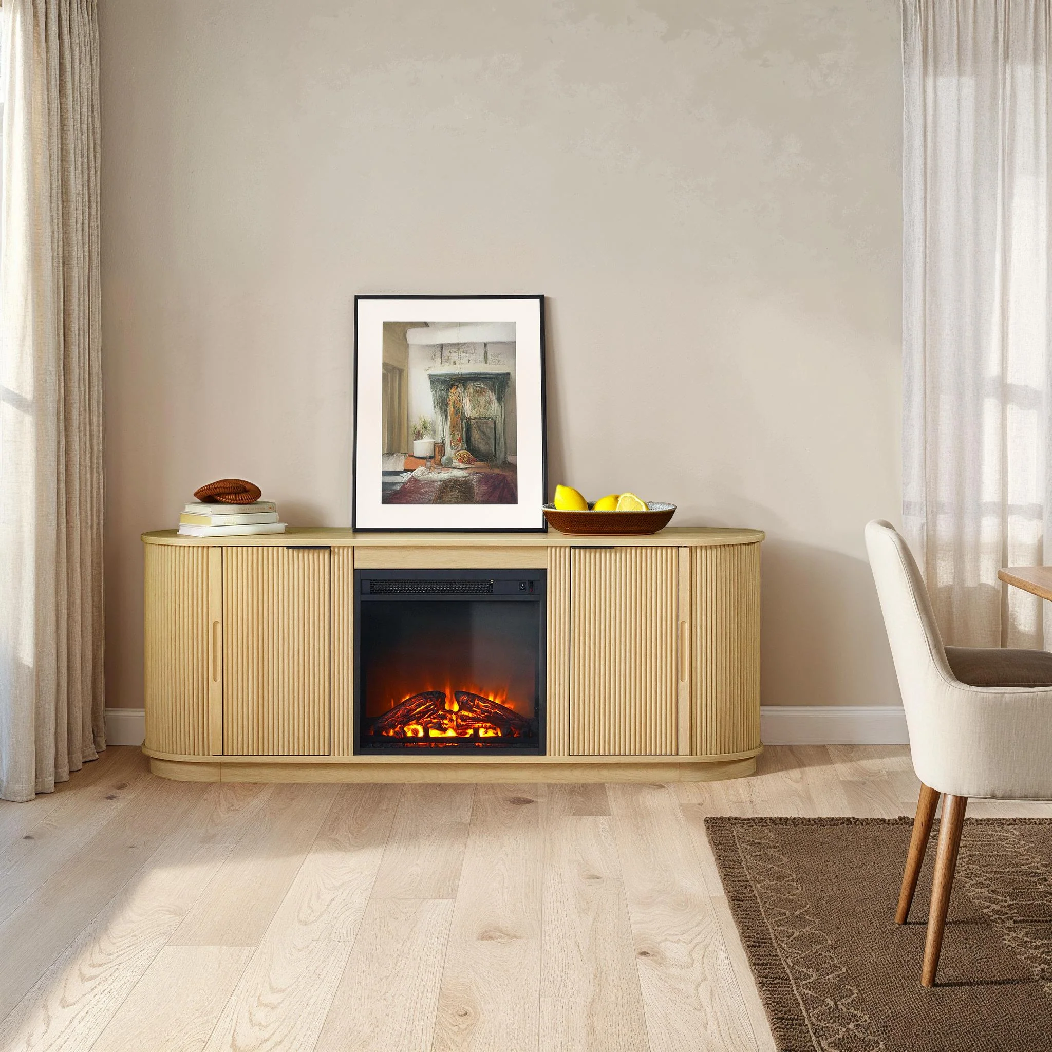 Chloe Modern Scandinavian Reeded Fireplace TV Stand in 2 Sizes - Image 16