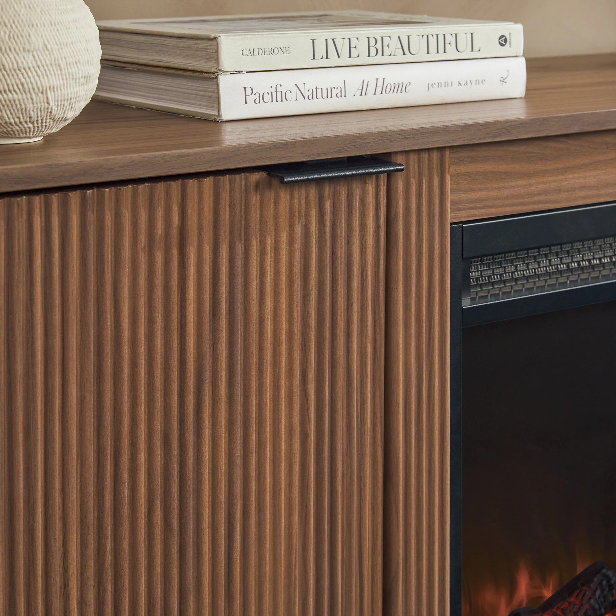 Chloe Modern Scandinavian Reeded Fireplace TV Stand in 2 Sizes - Image 25