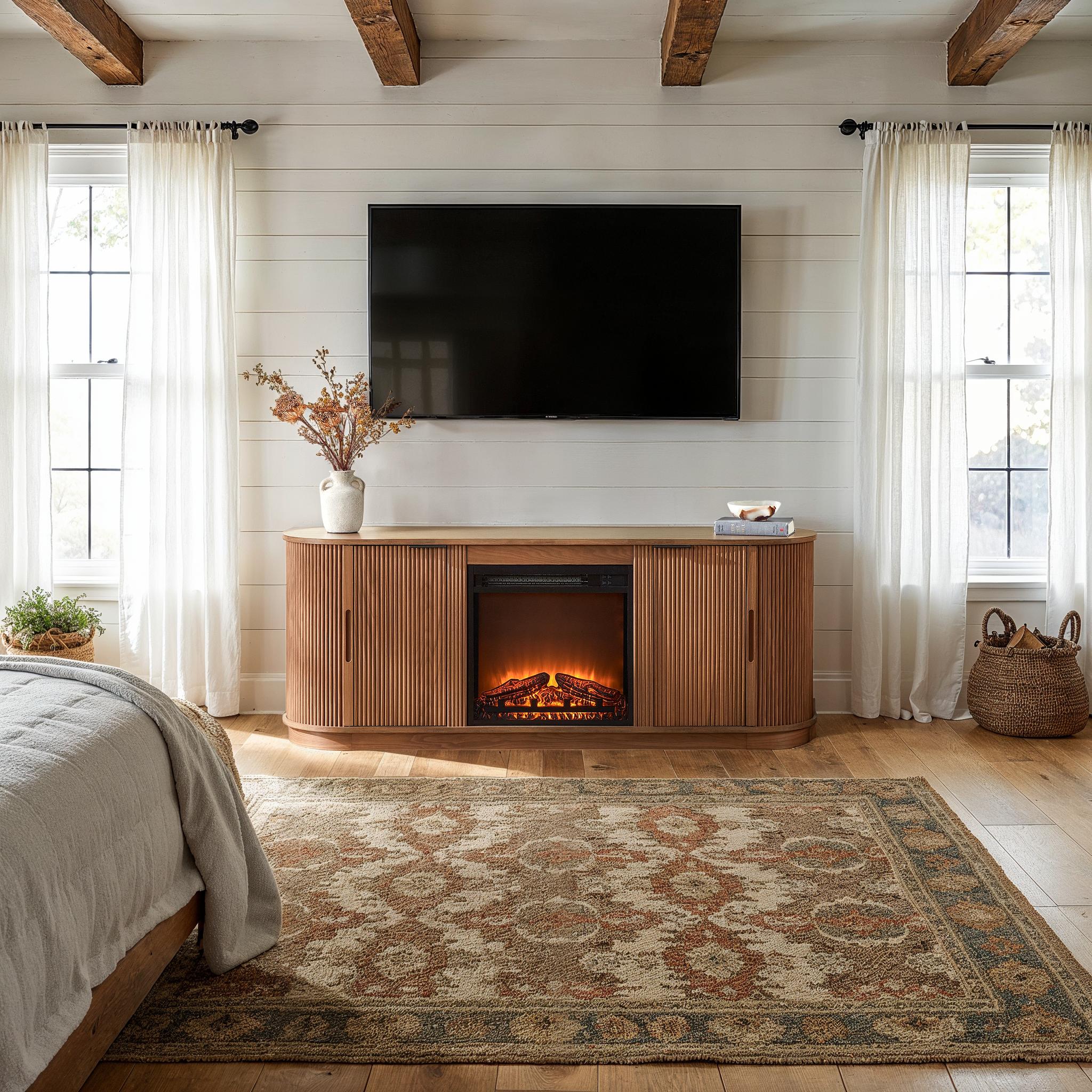 Chloe Modern Scandinavian Reeded Fireplace TV Stand in 2 Sizes - Image 7
