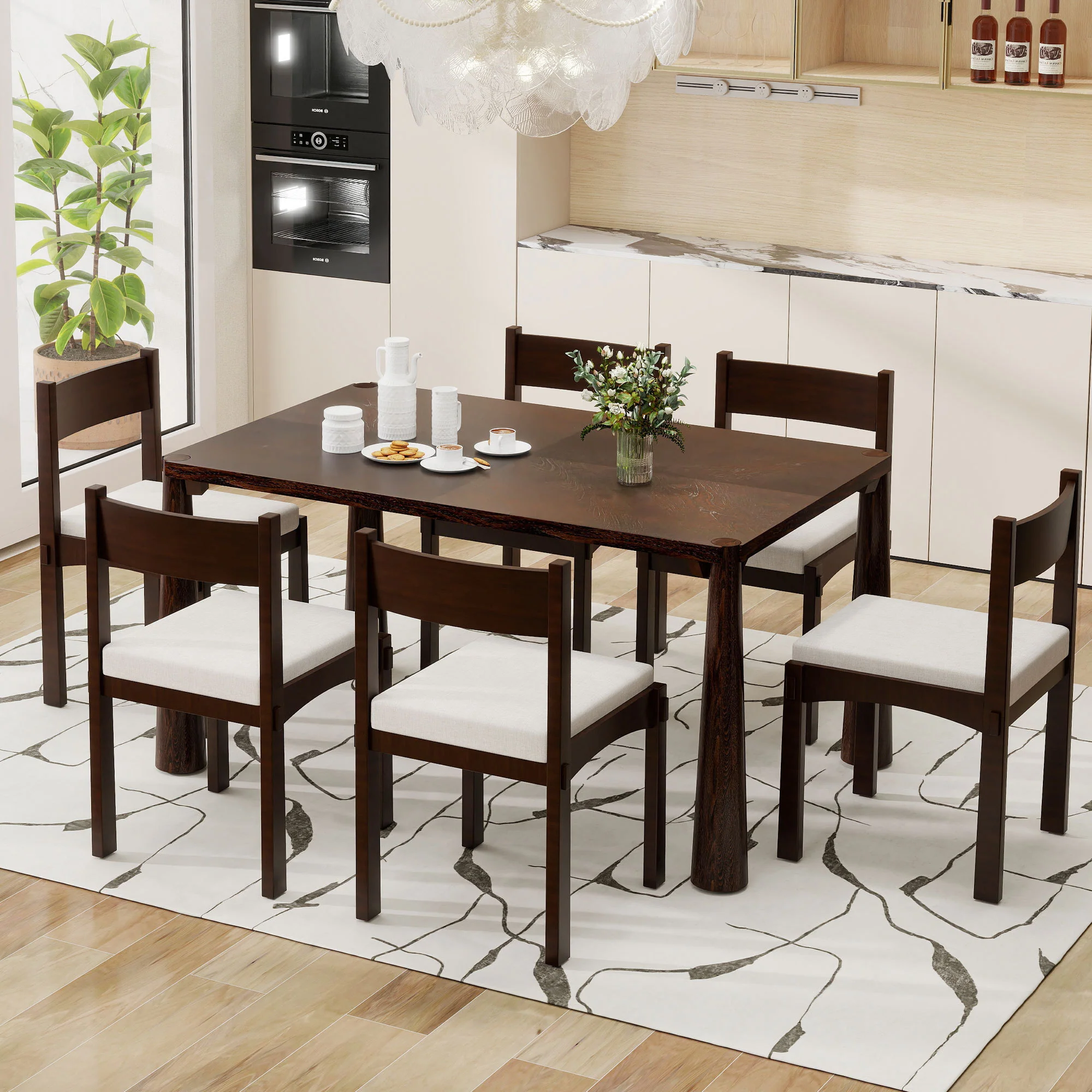 Walker Edison | Classic Modern 7-Piece Dining Table Set for 6 - Image 2