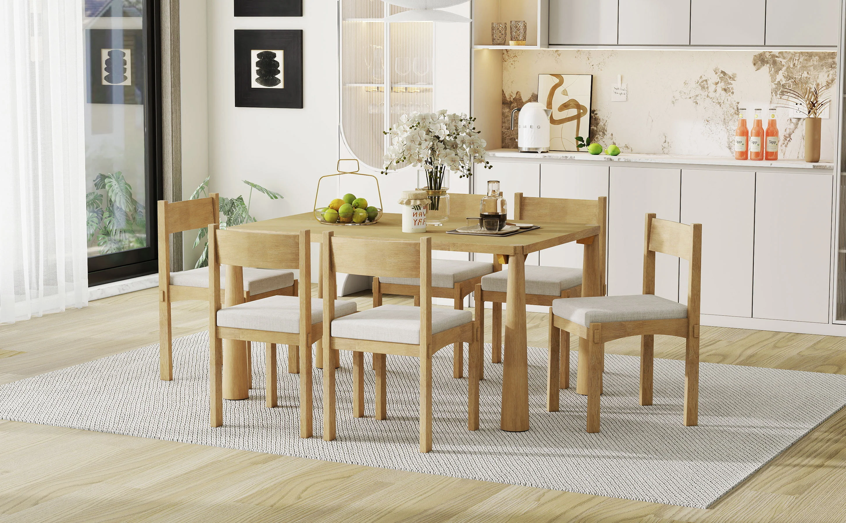 Walker Edison | Classic Modern 7-Piece Dining Table Set for 6 - Image 25
