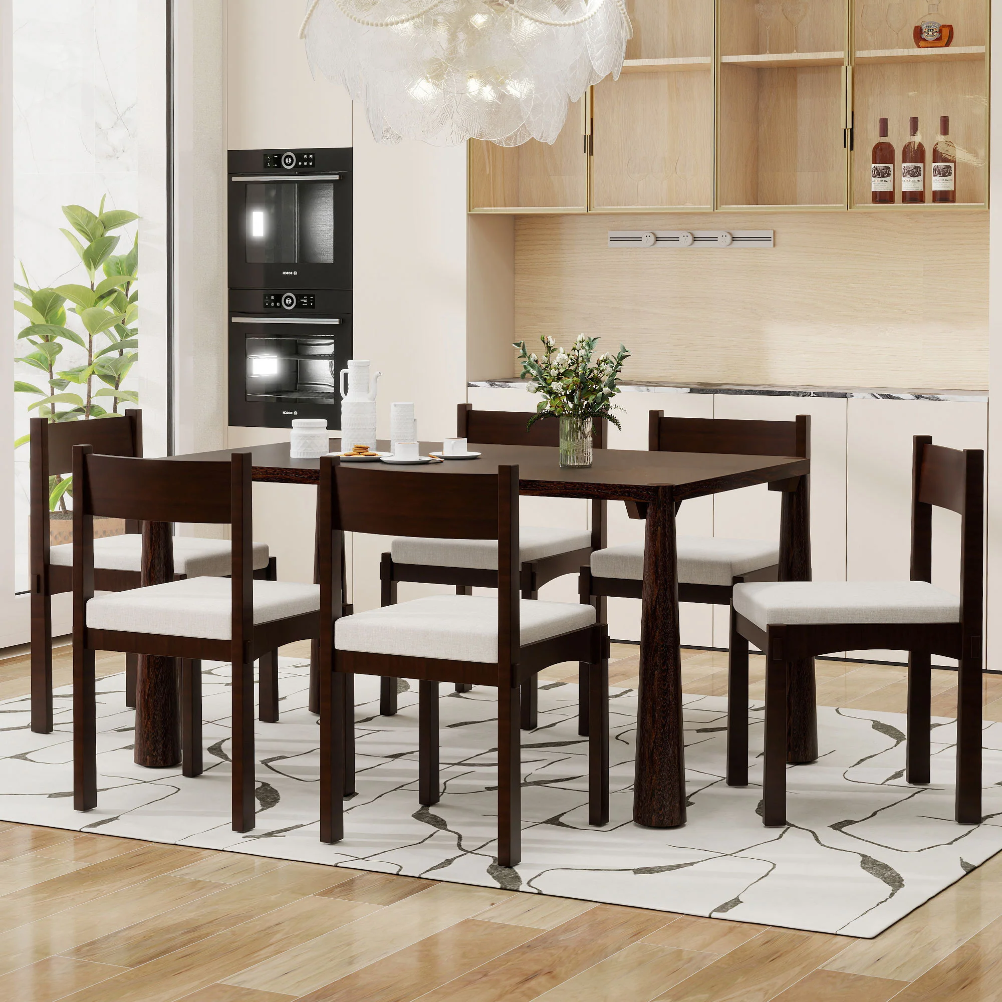 Walker Edison | Classic Modern 7-Piece Dining Table Set for 6 - Image 27