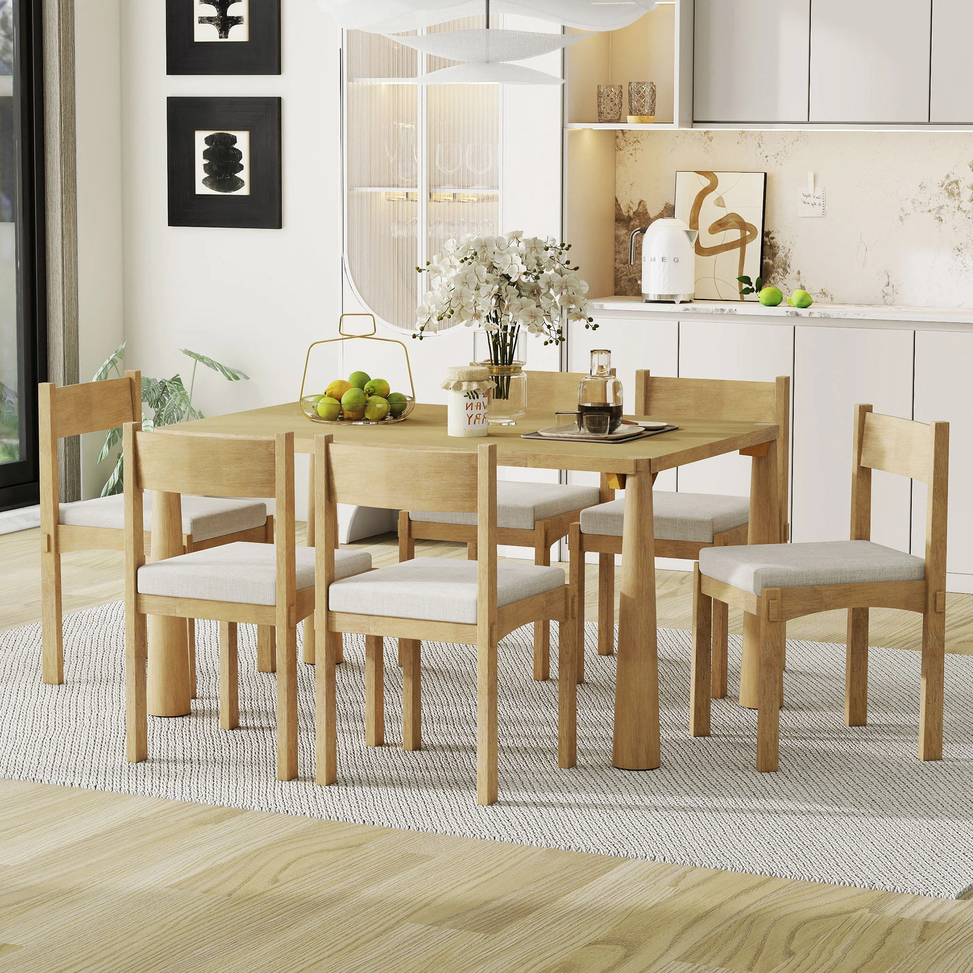 Walker Edison | Classic Modern 7-Piece Dining Table Set for 6 - Image 3
