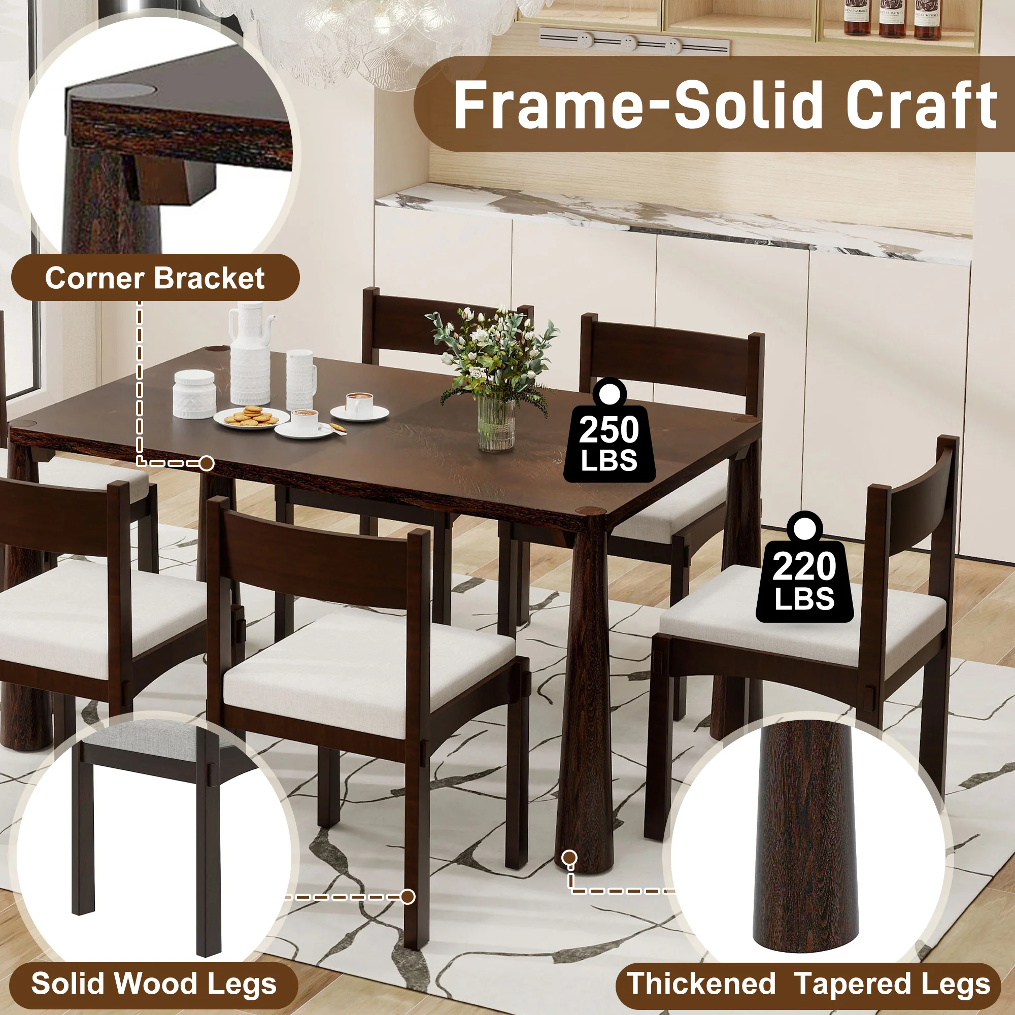 Walker Edison | Classic Modern 7-Piece Dining Table Set for 6 - Image 31