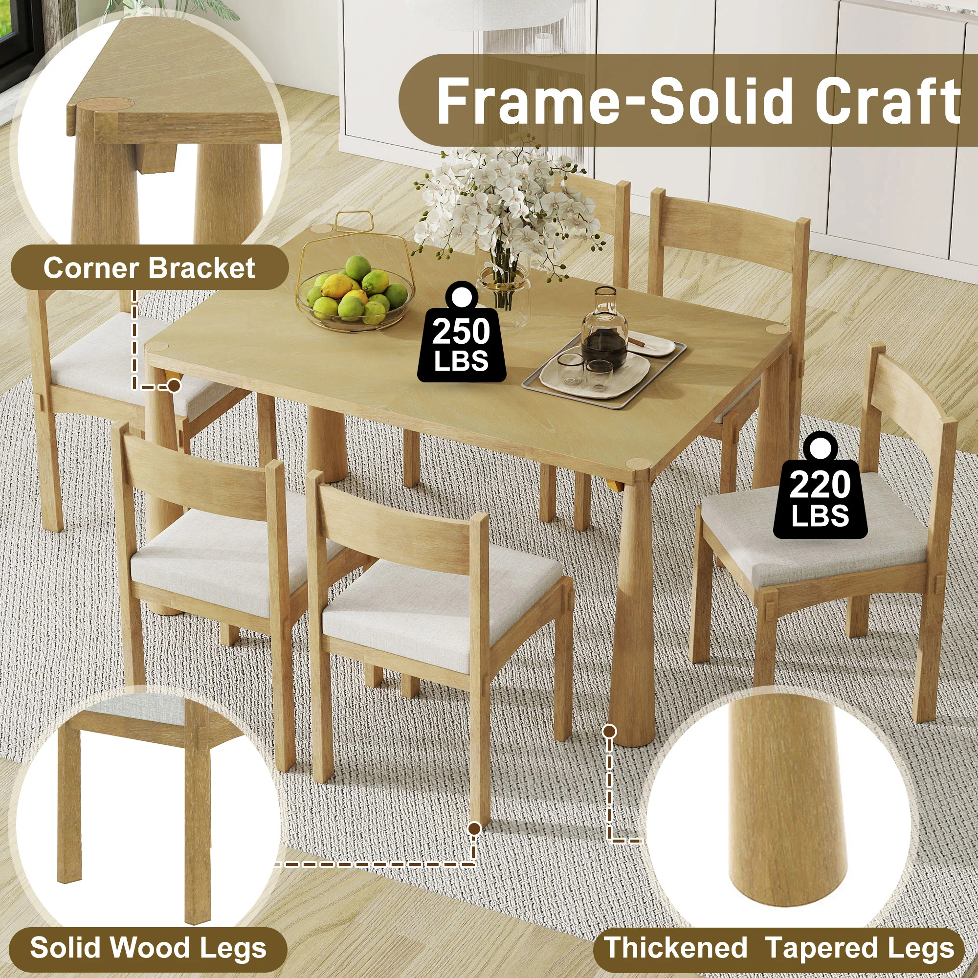Walker Edison | Classic Modern 7-Piece Dining Table Set for 6 - Image 8